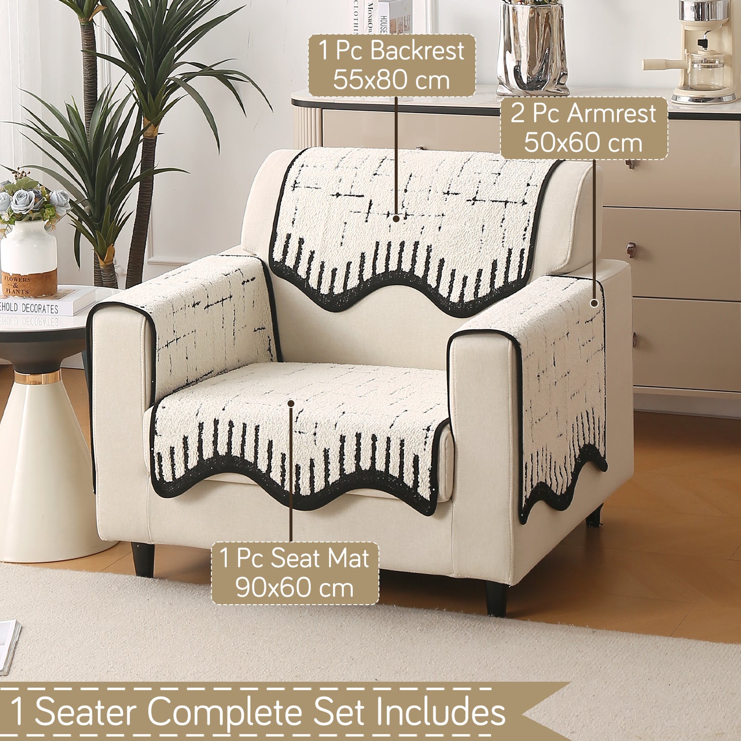 Premium Supple Soft Wavy with Curve Sofa Cover Mat, Off-White