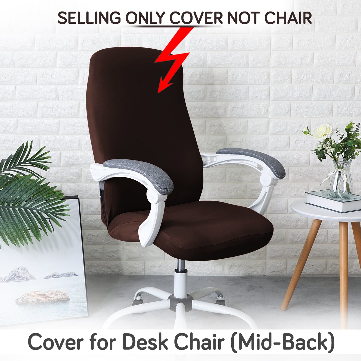 Office Chair Cover for Desk Chair (Mid-Back) – 140 GSM Stretch Fabric – Washable, Durable & Anti-Slip – Fits Mid-Back Office Chairs, Brown