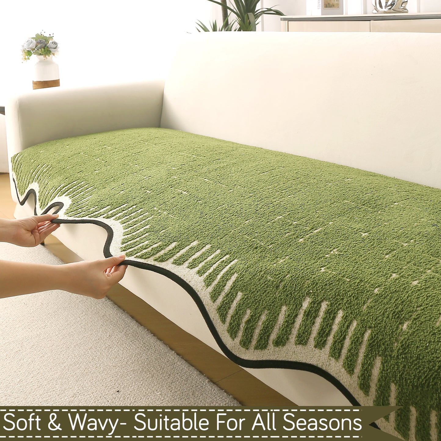 Premium Supple Soft Wavy with Curve Sofa Cover Mat, Green