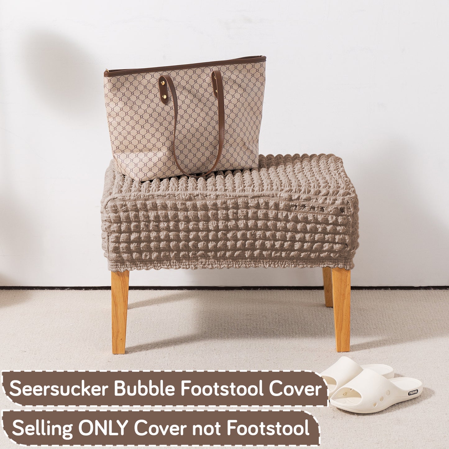Aria Nova 280 GSM Bubble Stretchable Foot Rest Stool Cover, Mocha Brown