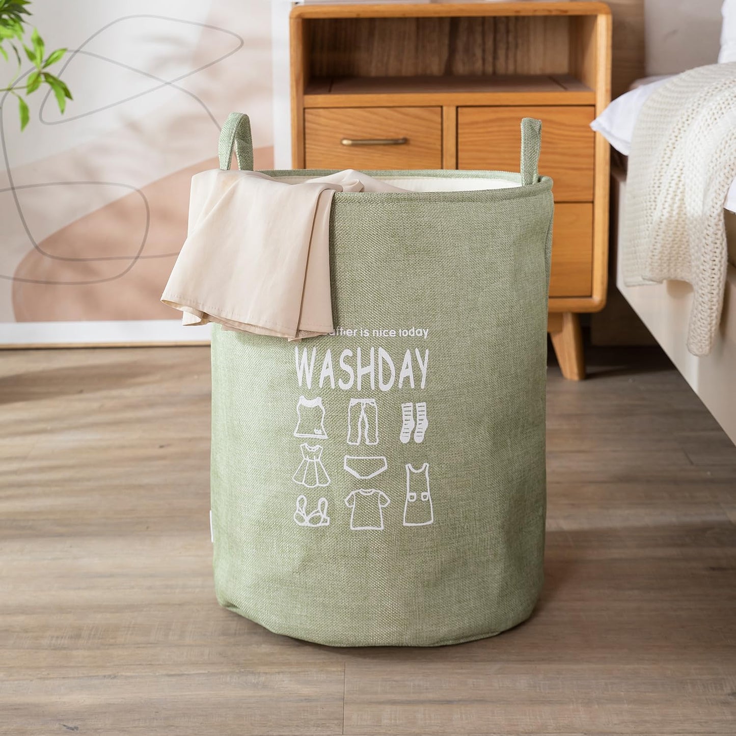 Folding Laundry Basket for Clothes, 43L - Green