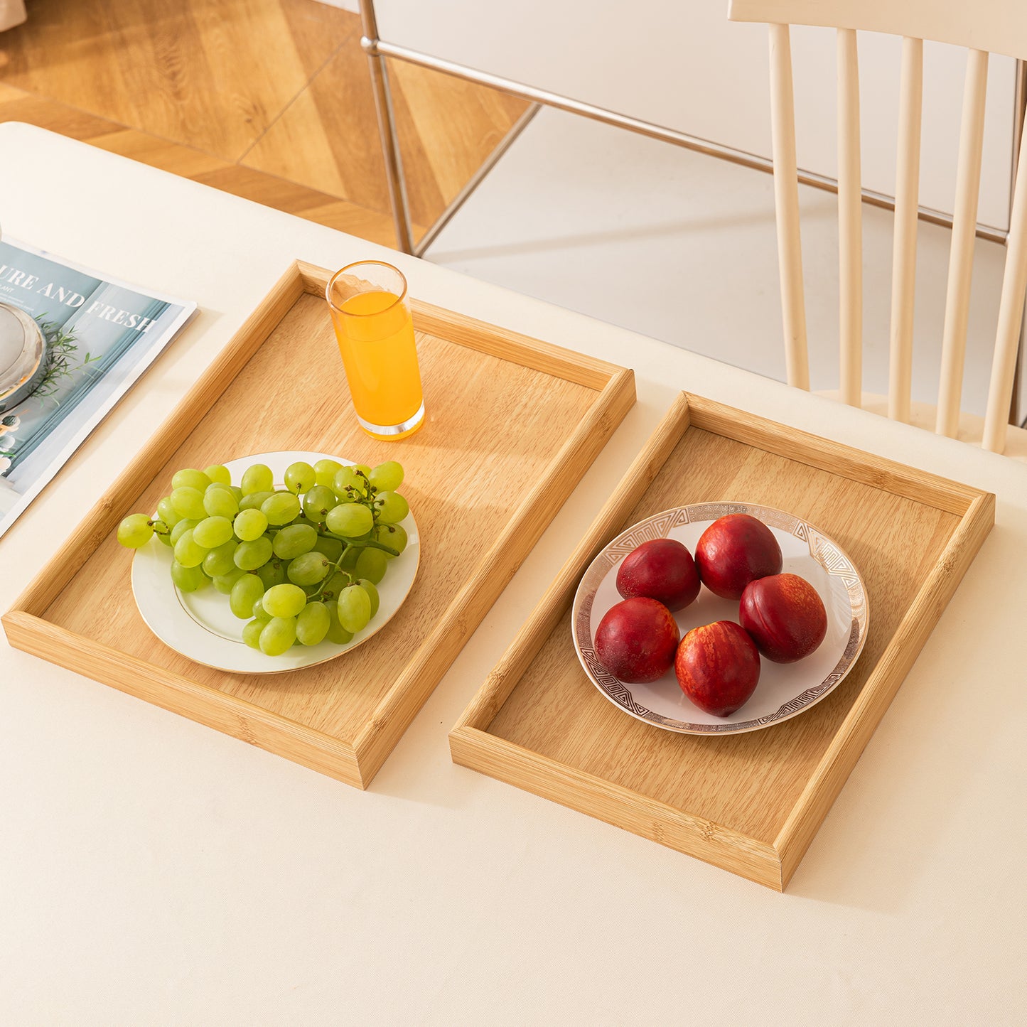 Wooden Serving Tray MDF Rectangular Eco-Friendly Trays Set of 3 – Natural Finish