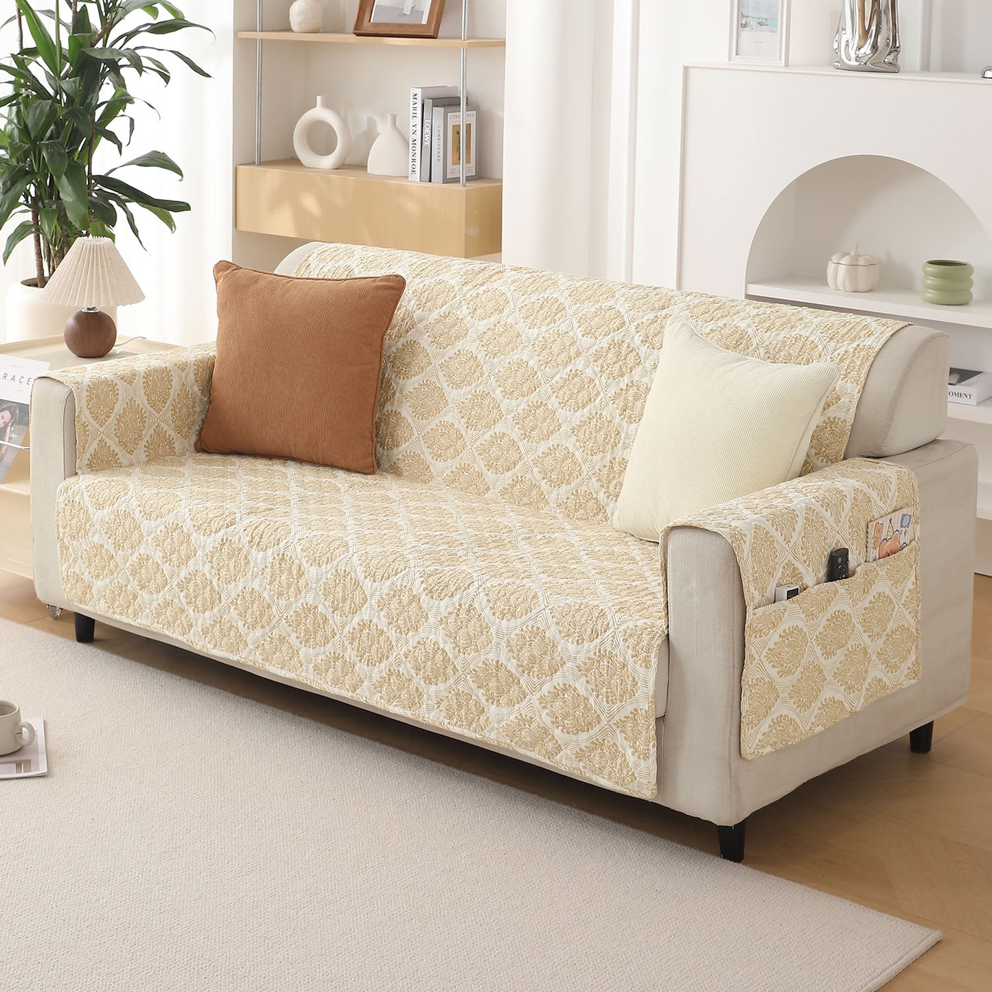 Ogee Ivory Printed quilted sofa cover