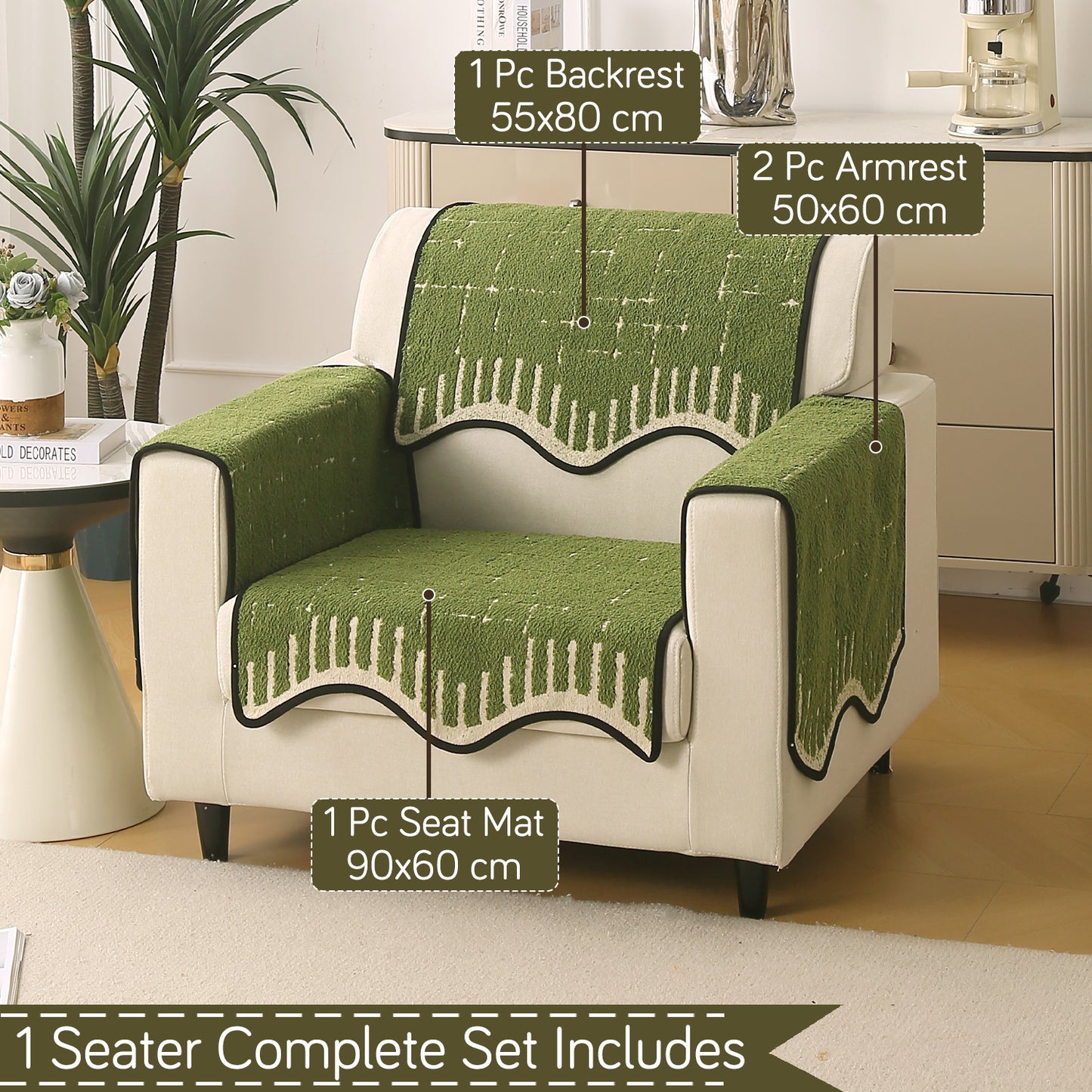 Premium Supple Soft Wavy with Curve Sofa Cover Mat, Green