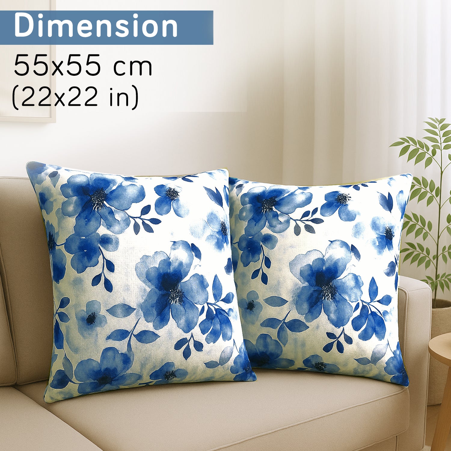 Buy Blue Azure Botanical Printed Zippered Velvet Sofa Pillow Covers