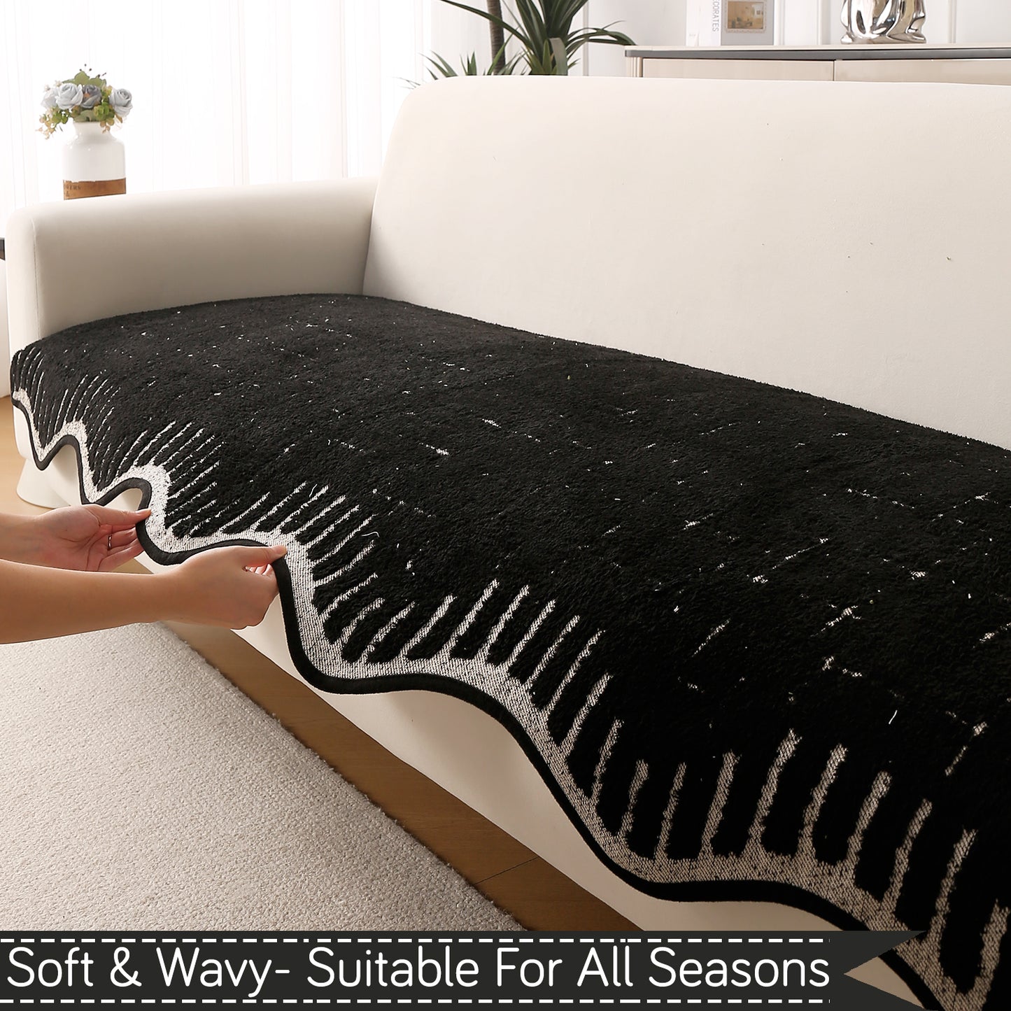 Premium Supple Soft Wavy with Curve Sofa Cover Mat, Black