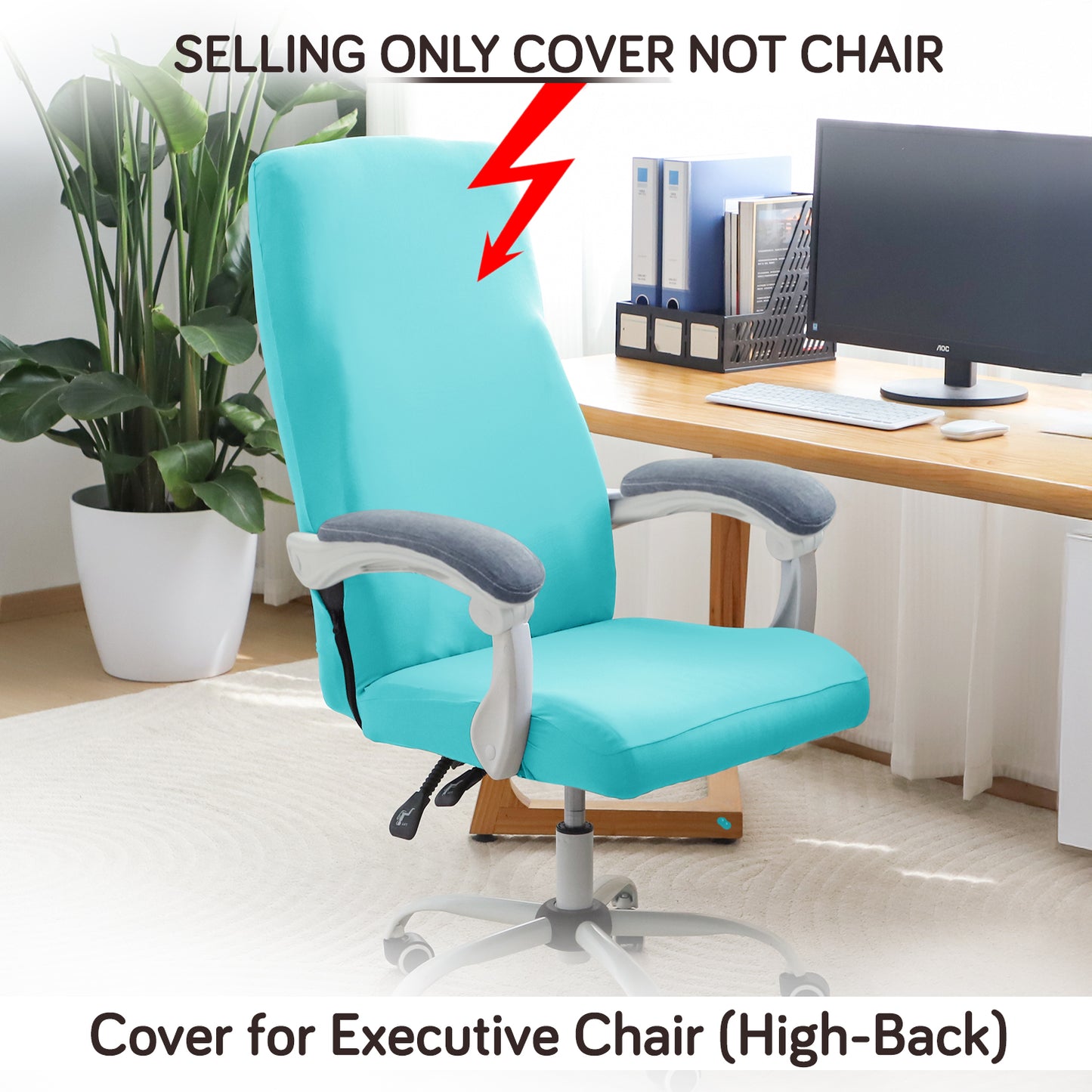 Office Chair Cover for Executive Chair (High-Back) – 140 GSM Stretchable Fabric – Washable & Anti-Slip – Fits Big & Tall Office Chairs, Sky Blue