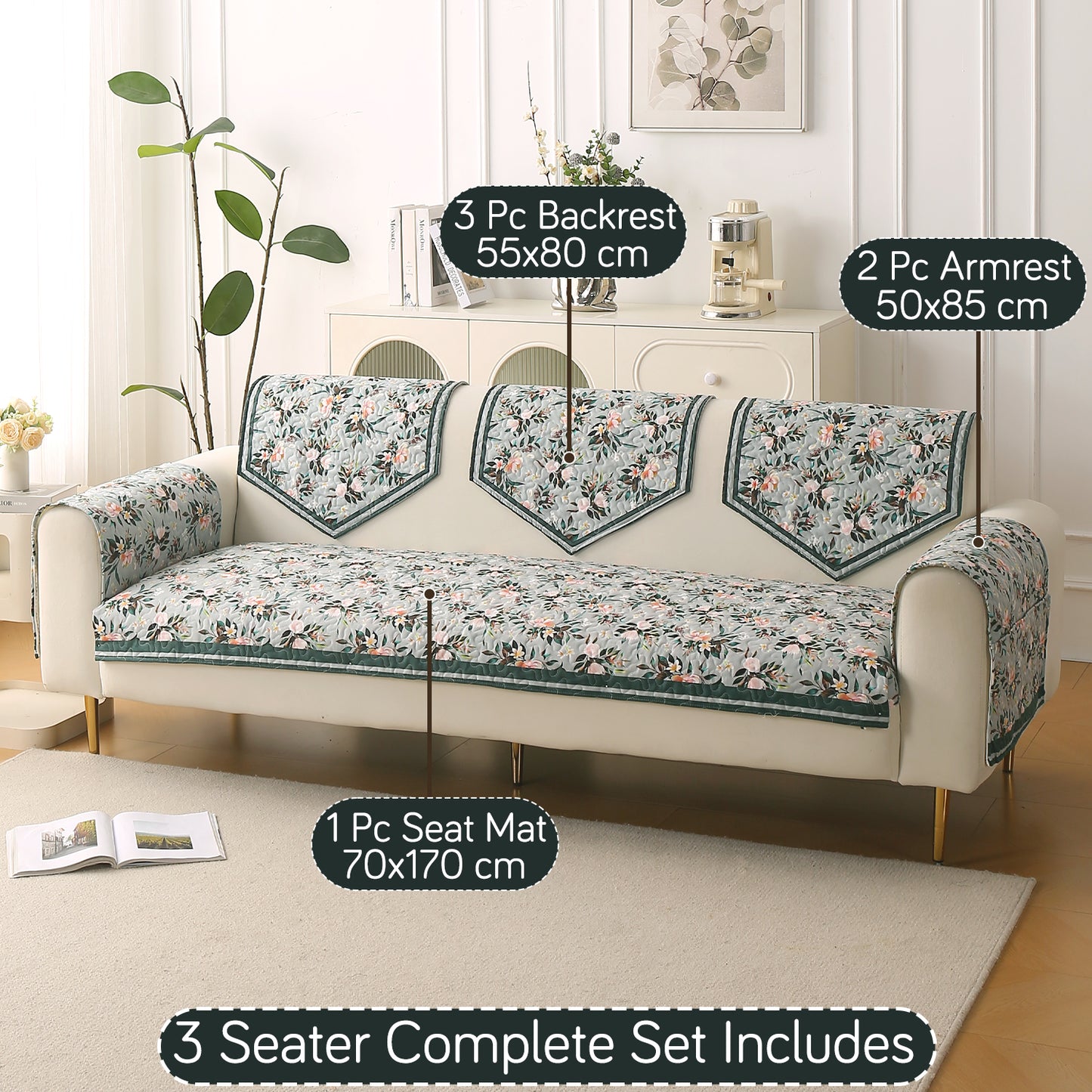 Florentina Series Printed Holland Velvet Sofa Mat - Magnolia Green