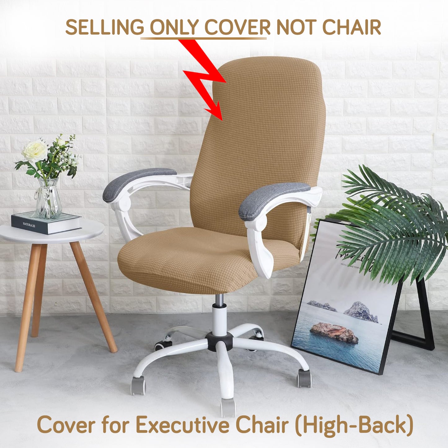 Water Repellent Office Chair Cover for Desk Chair (Mid-Back) – 210 GSM Stretch Jacquard – Washable, Durable & Anti-Slip – Fits Mid-Back Office Chairs, Camel