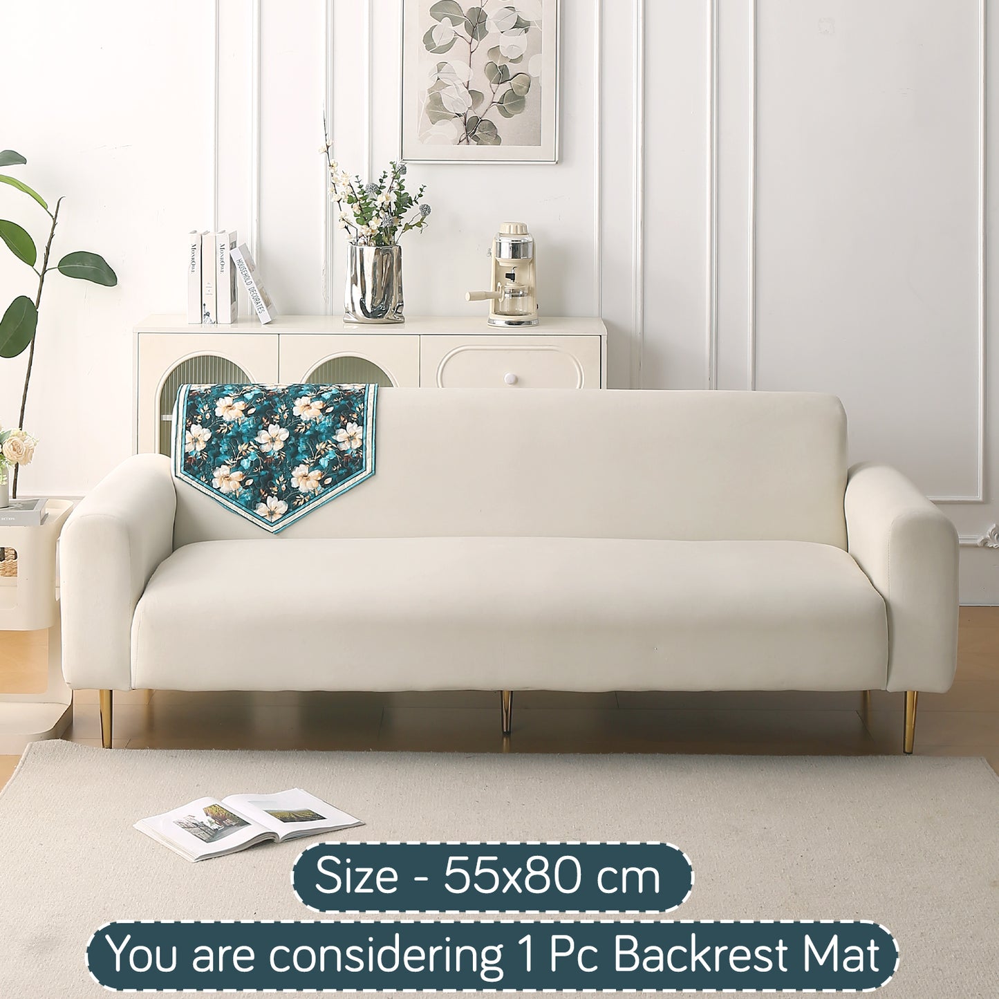 Florentina Series Printed Holland Velvet Sofa Mat - Pansies Teal
