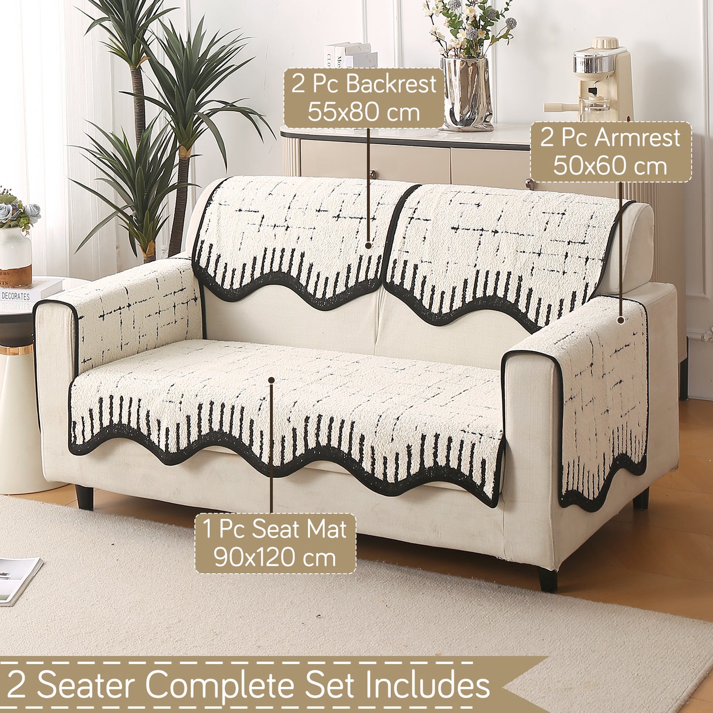 Premium Supple Soft Wavy with Curve Sofa Cover Mat, Off-White