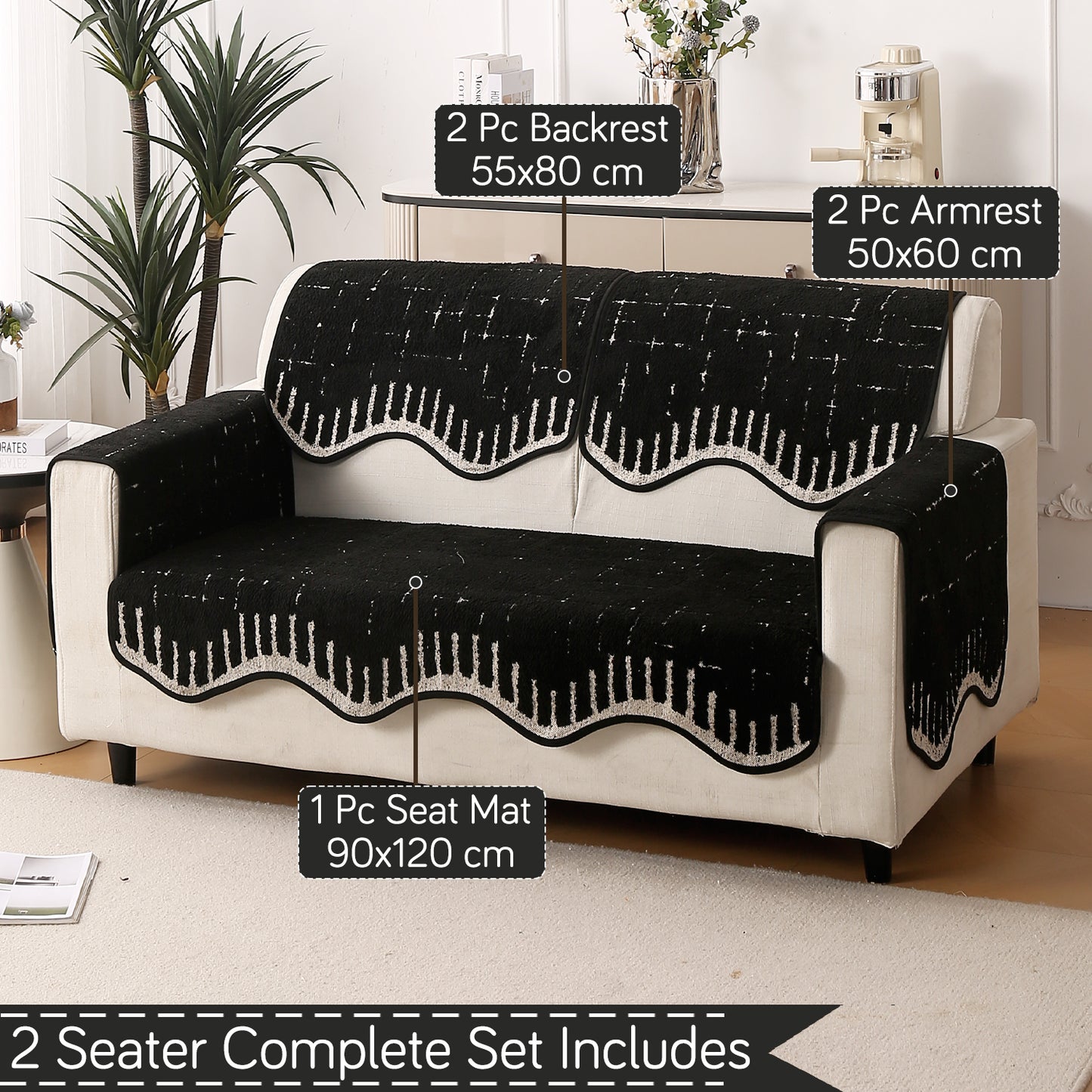 Premium Supple Soft Wavy with Curve Sofa Cover Mat, Black