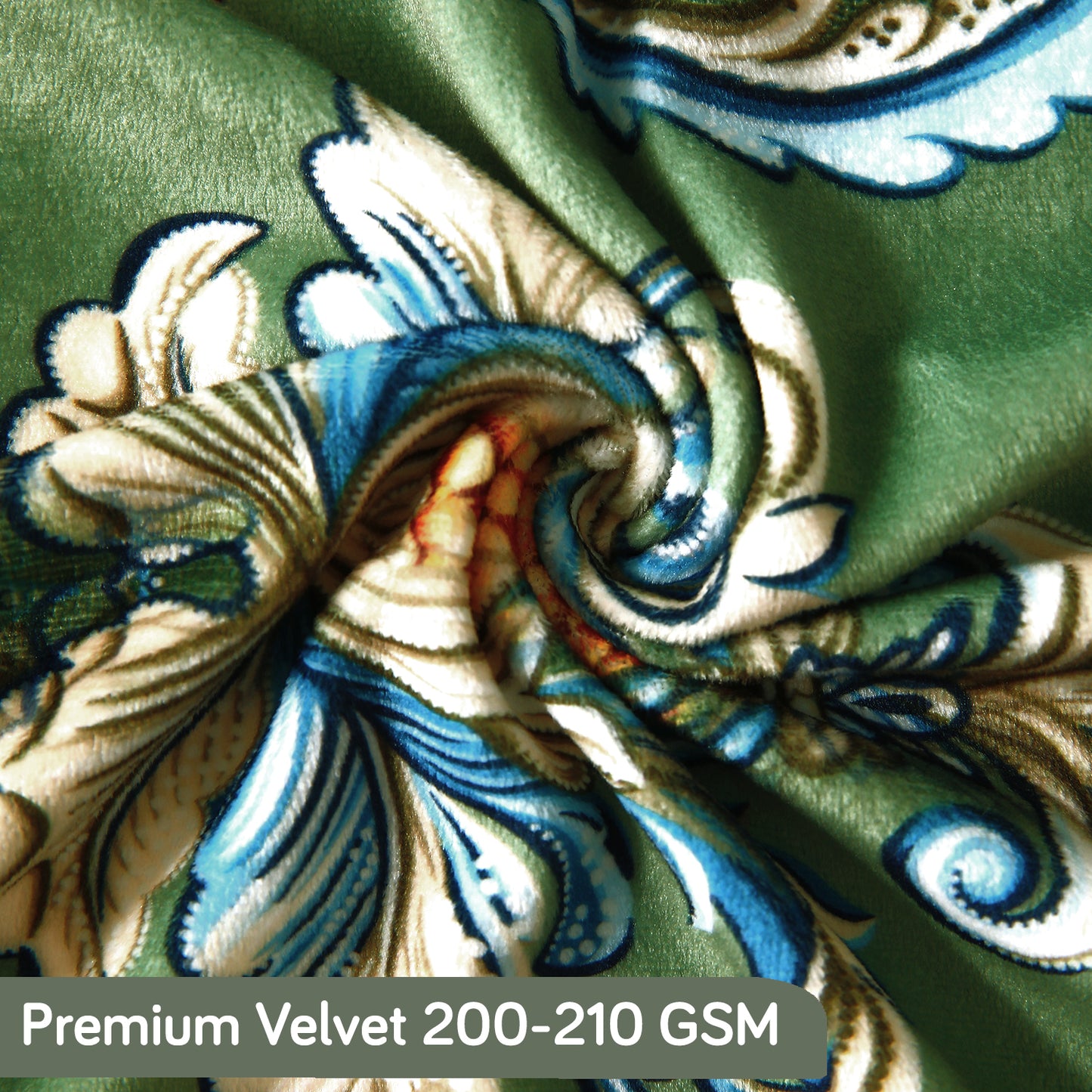 Premium Printed Velvet Dining Chair Cover Set, Green Victorian Garden