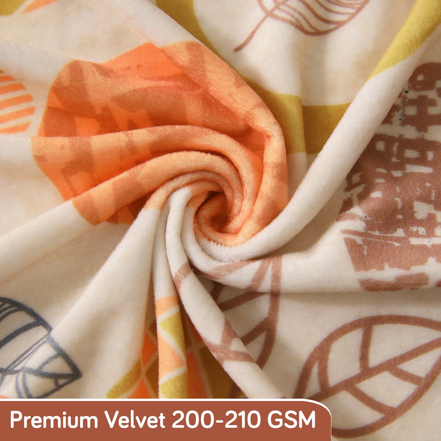 Premium Printed Velvet Dining Chair Cover Set, Coral Autumn Leaves