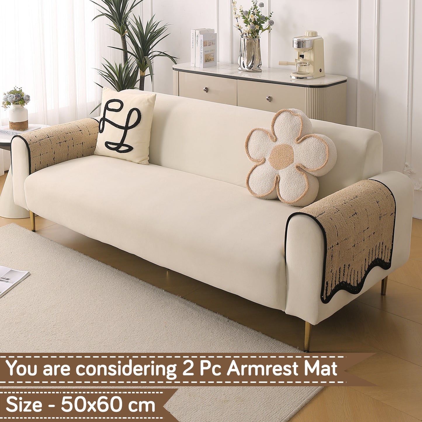 Premium Supple Soft Wavy with Curve Sofa Cover Mat, Brown