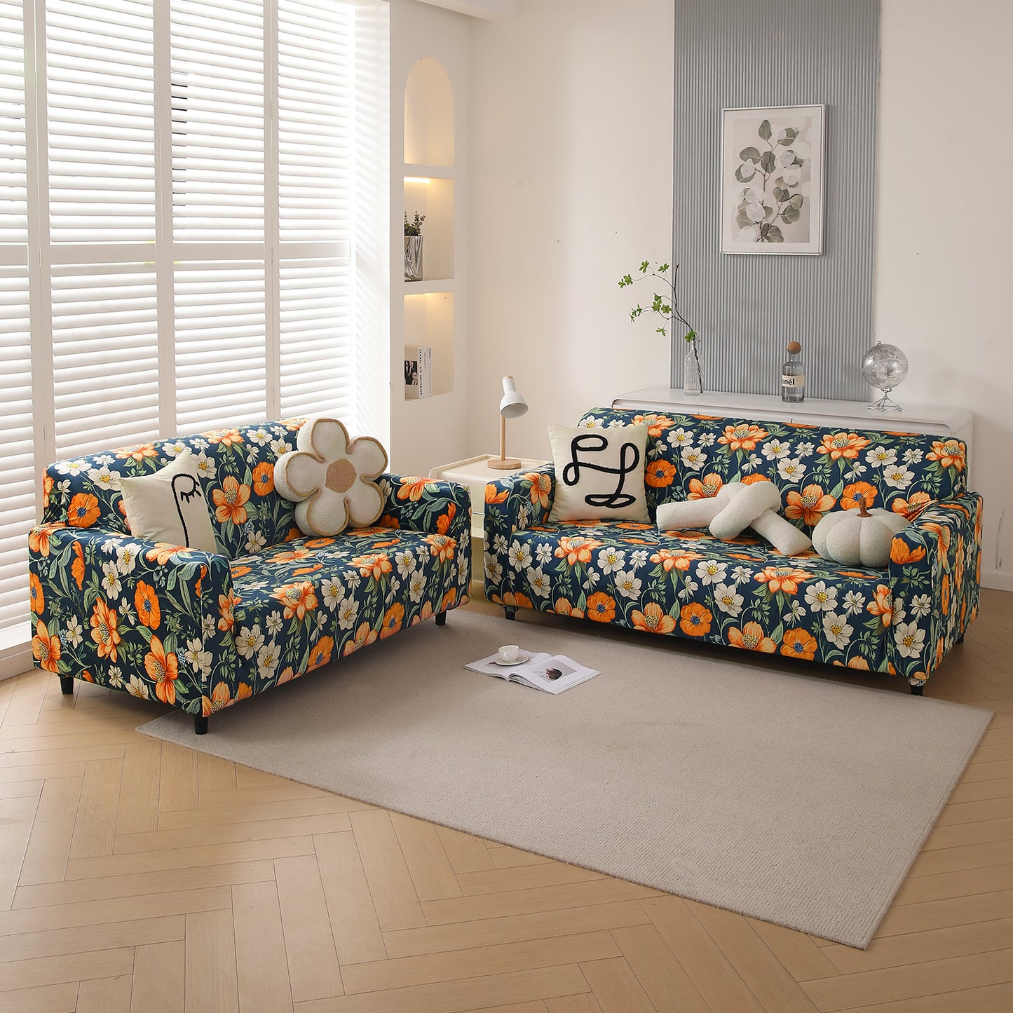 Premium Printed Velvet Sofa Cover 1/2/3 Seaters Fully Covered, Teal Twilight Garden