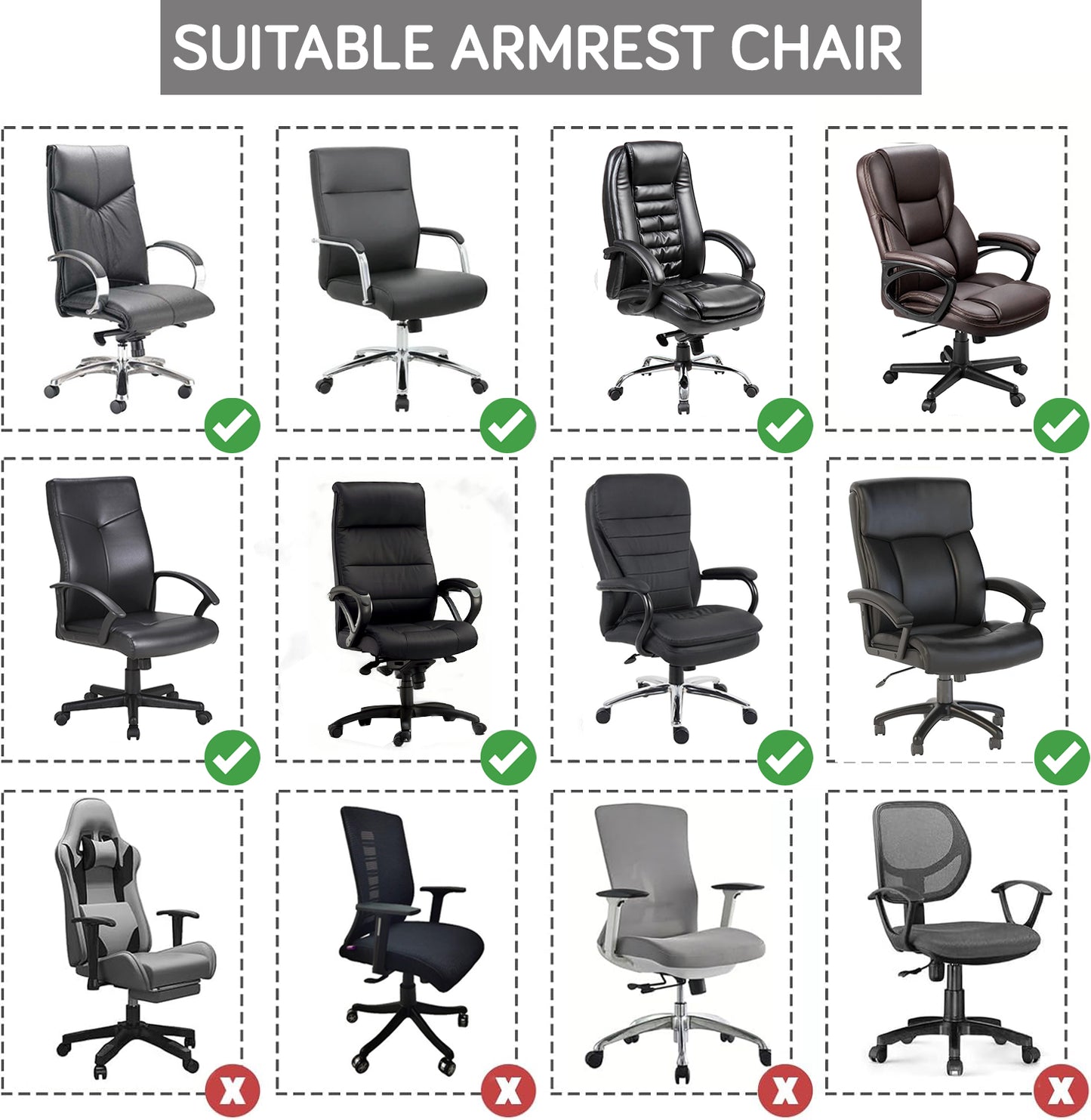 140gsm Armrest Covers for Office Chair (Zipper Style), 1 Pair, Smoke Grey