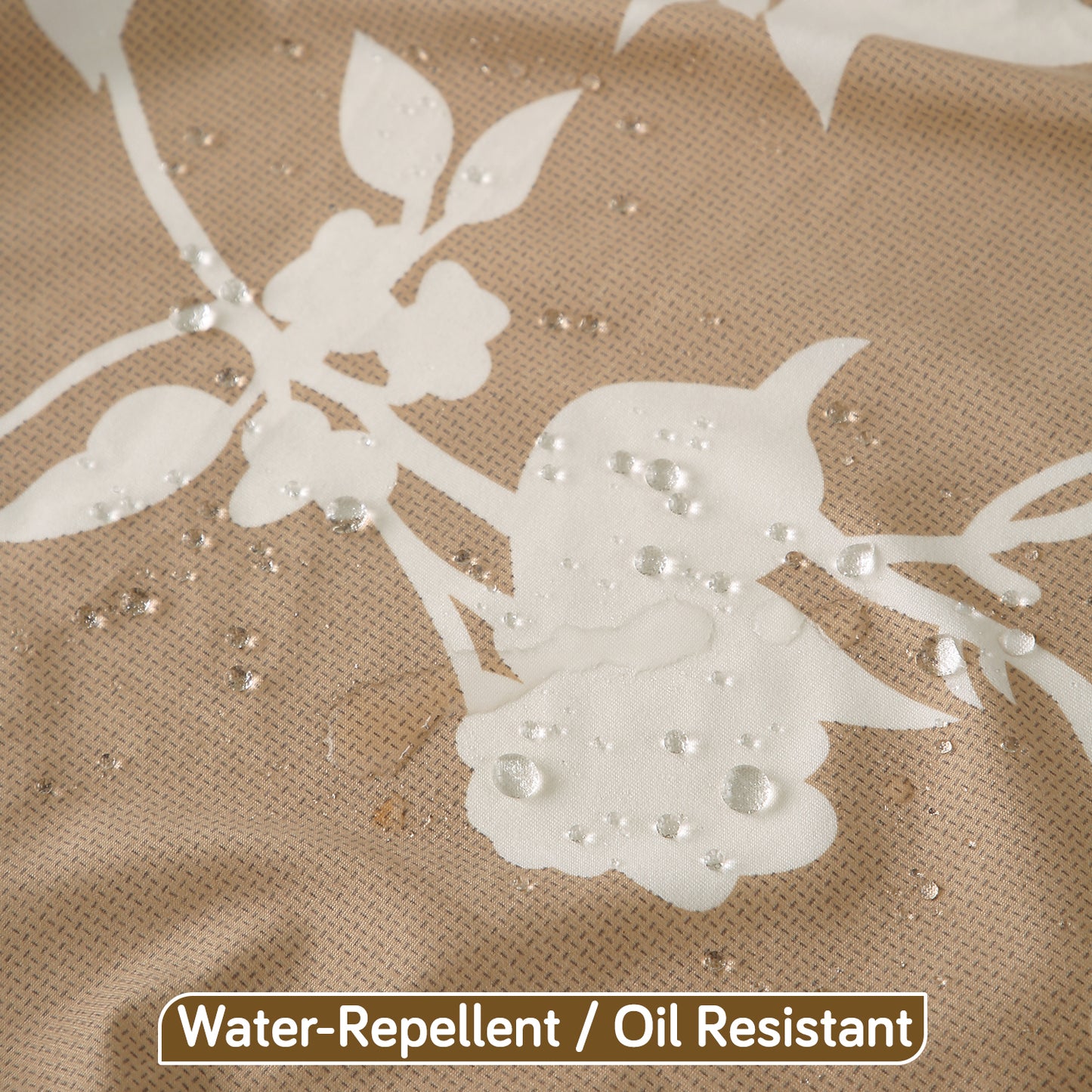 Printed Stretch Fit Water-Repellent & Anti-Slip Table Cloth Cover for 4 Seater / 6 Seater, Buff Brown Sillehoute Floral