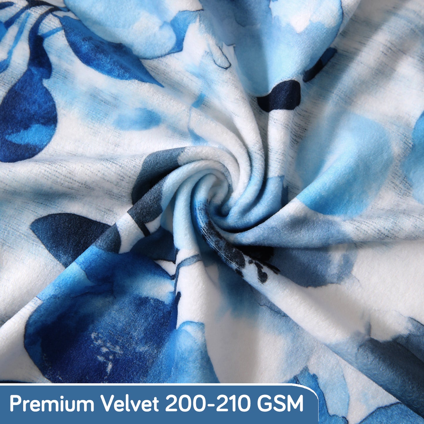 Premium Printed Velvet Dining Chair Cover Set, Blue Azure Botanical