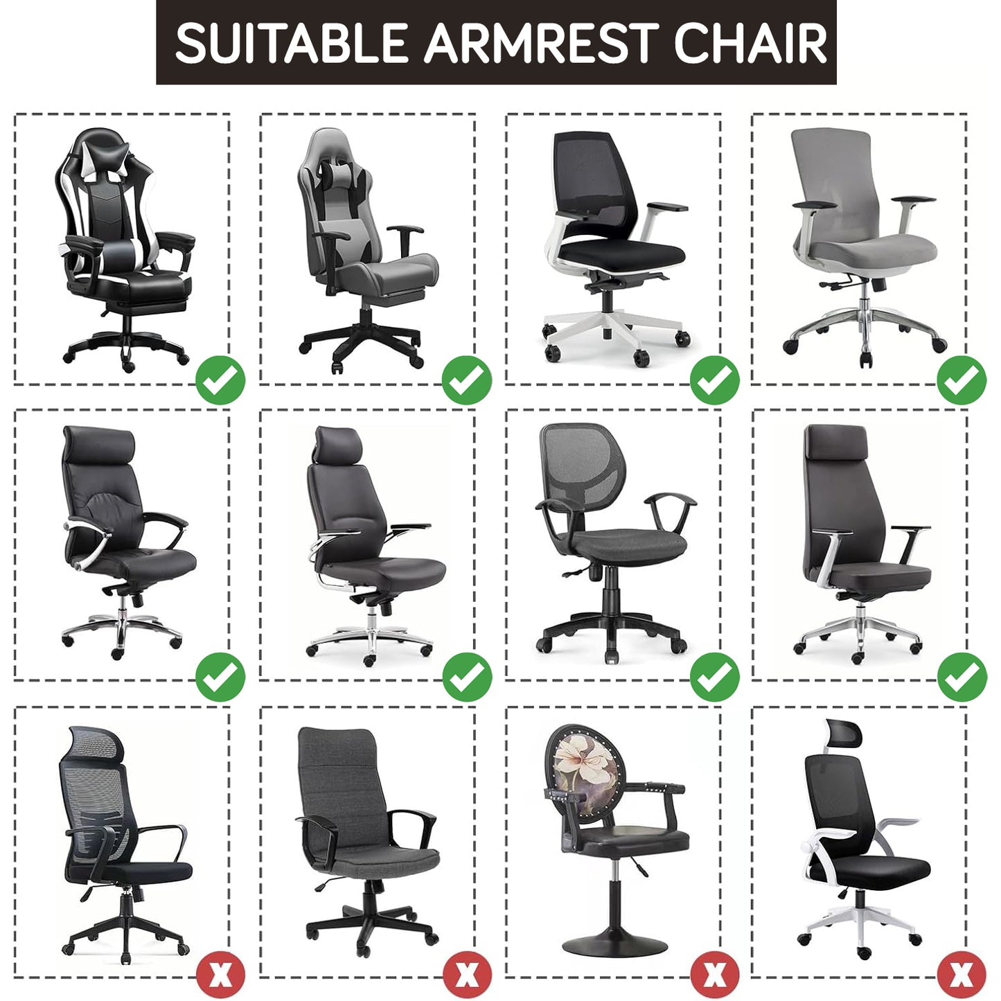 140gsm Armrest Covers for Office Chair (Elastic Style), 1 Pair, Brown