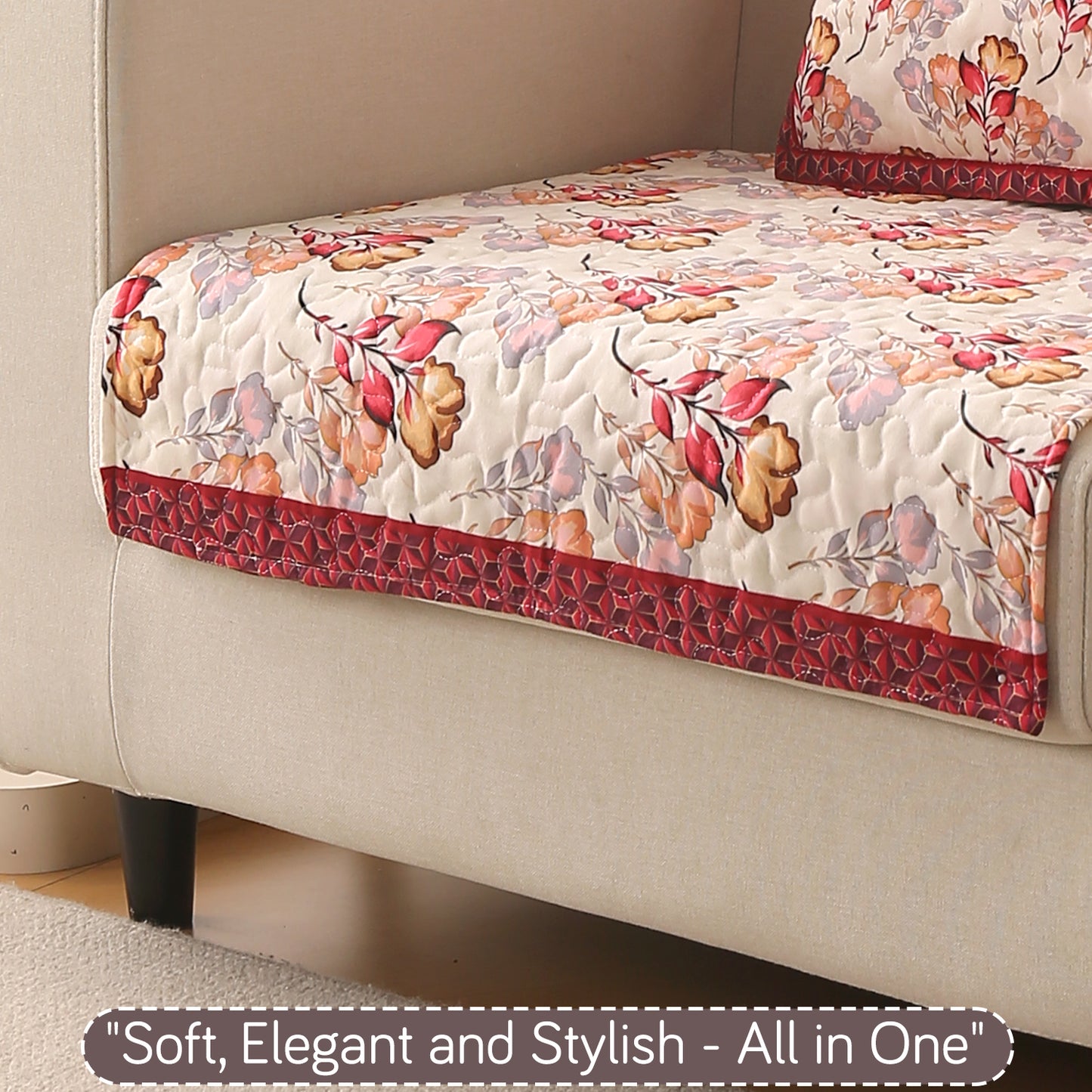Florentina Series Printed Holland Velvet Sofa Mat - Autumn Cream