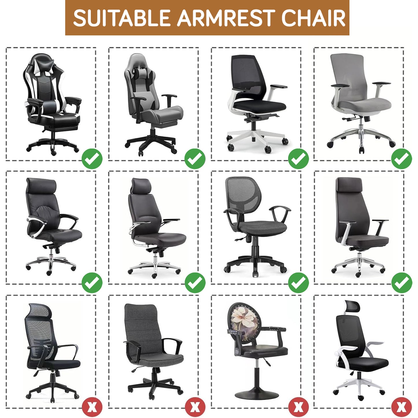 140gsm Printed Armrest Covers for Office Chair (Elastic Style), 1 Pair, Copper Brown Floral