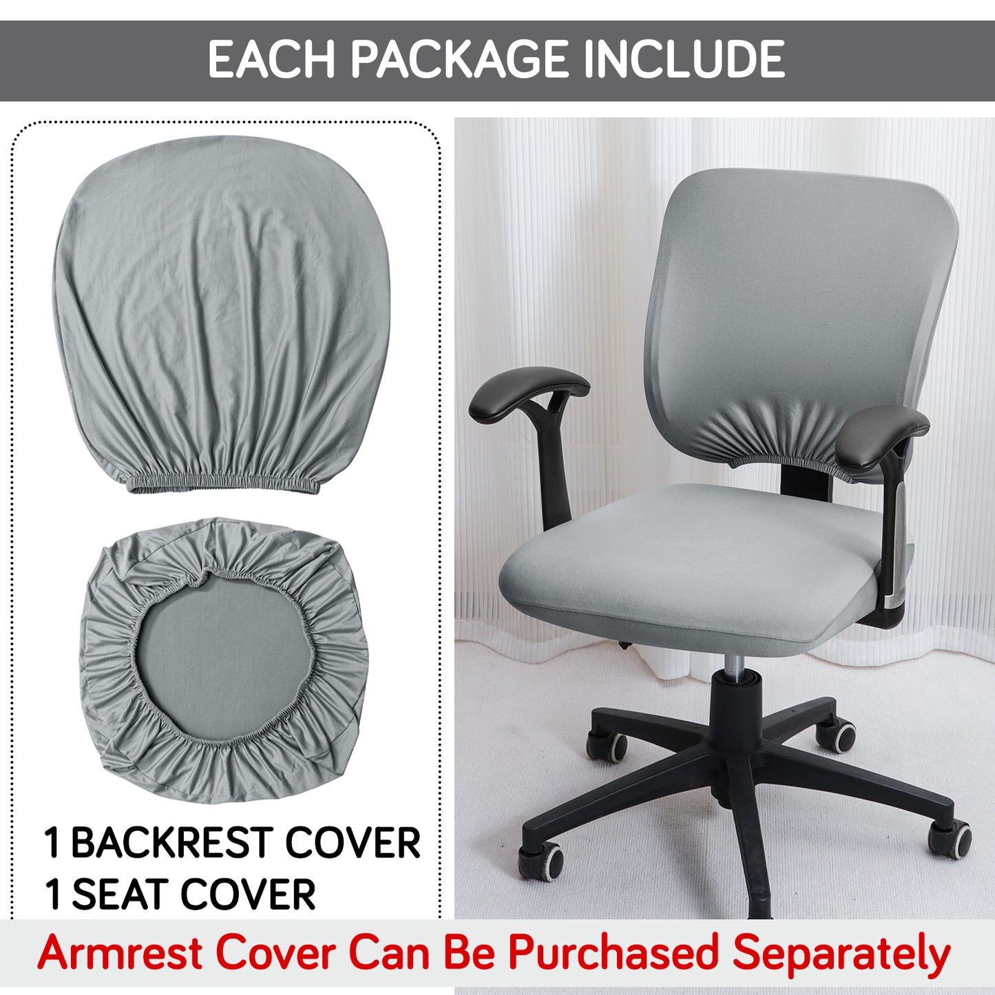 Office Chair Cover for Task Chair – 140 GSM Stretchable Fabric – Washable & Anti-Slip – Fits Small Office Chairs Without Headrest, Smoke Grey