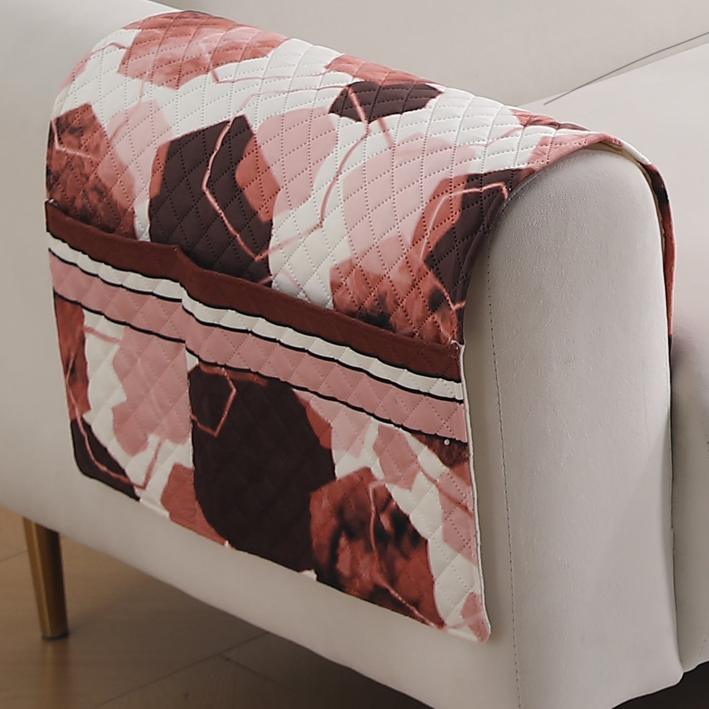 LiefNest Holland Velvet Sofa Cover Mat with Foam Filling - Geometric Hexagon Cider