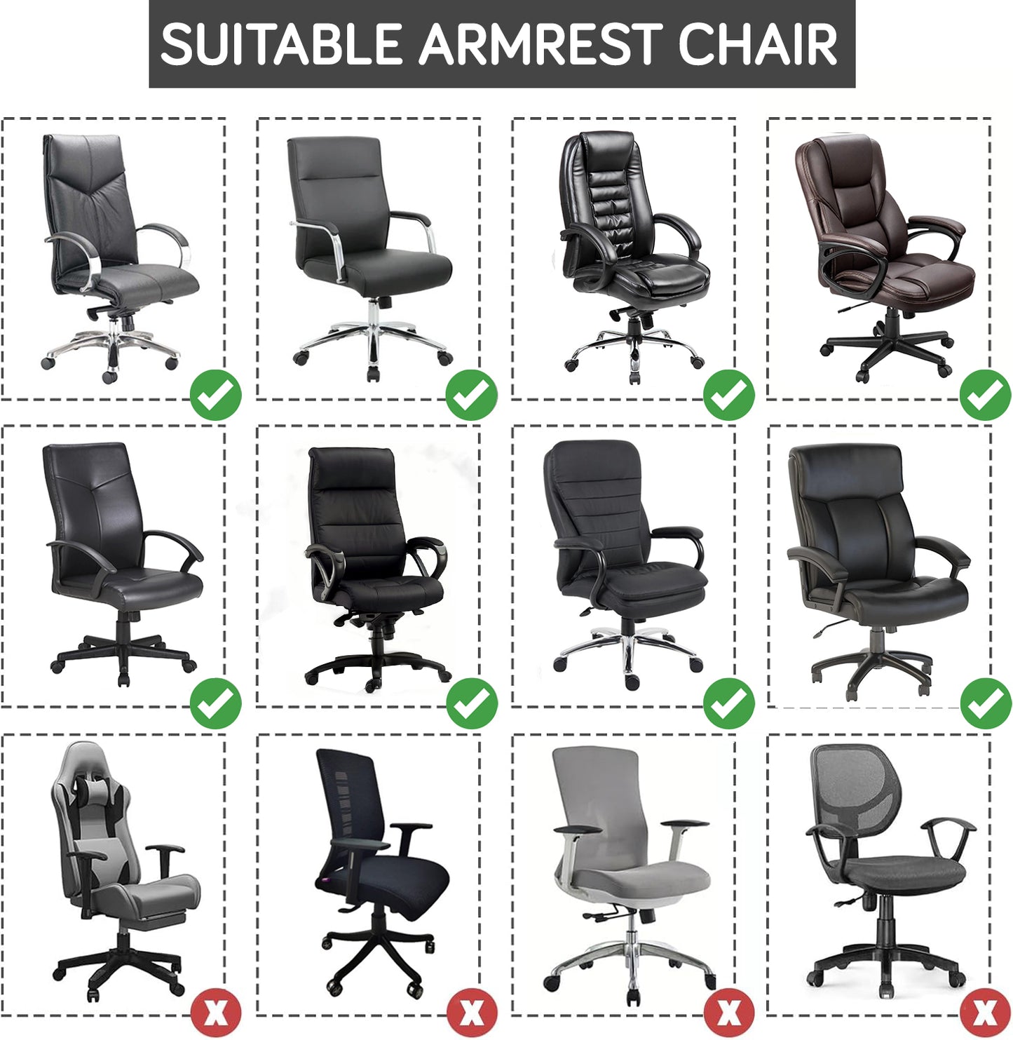 210gsm Jacquard Water Repellent Armrest Covers for Office Chair (Zipper Style), 1 Pair, Black