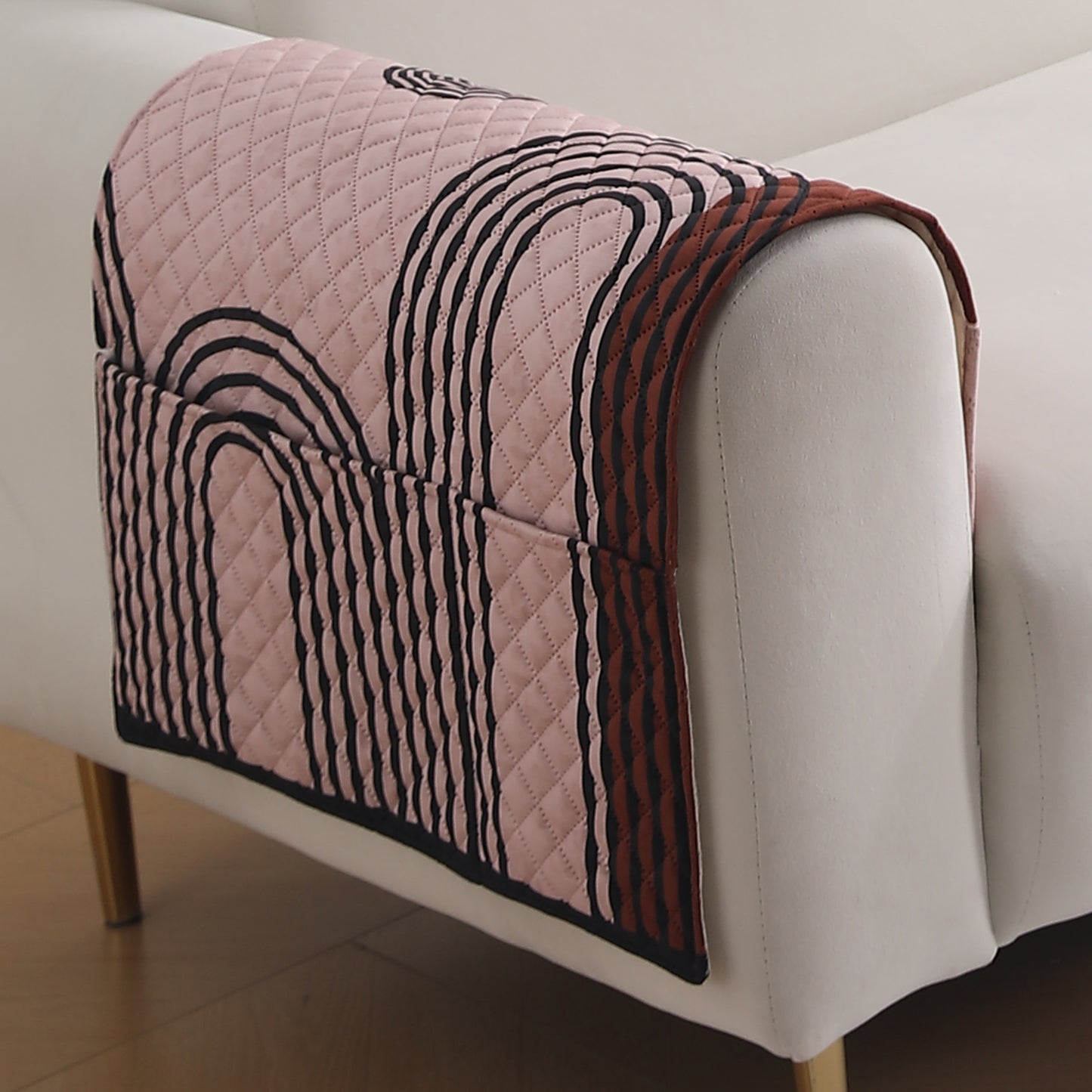 LiefNest Holland Velvet Sofa Cover Mat with Foam Filling - Modern Archscape Mauve Blush
