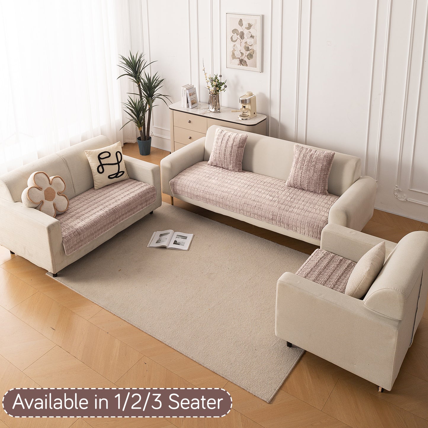 Premium Plush Anti Slip Sofa Mat for 1/2/3 Seater, Beige