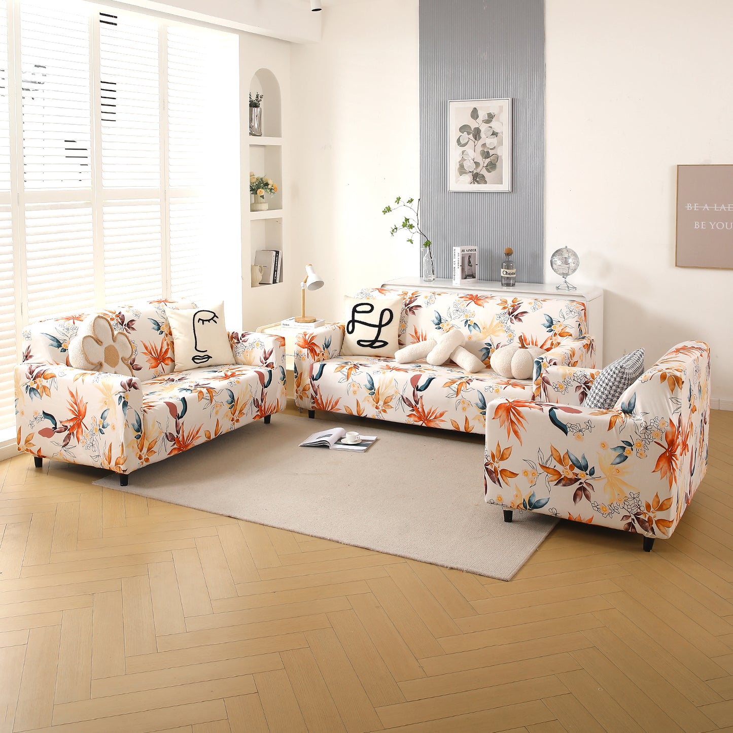 Premium Printed Velvet Sofa Cover 1/2/3 Seaters Fully Covered, Amber Serene Flora