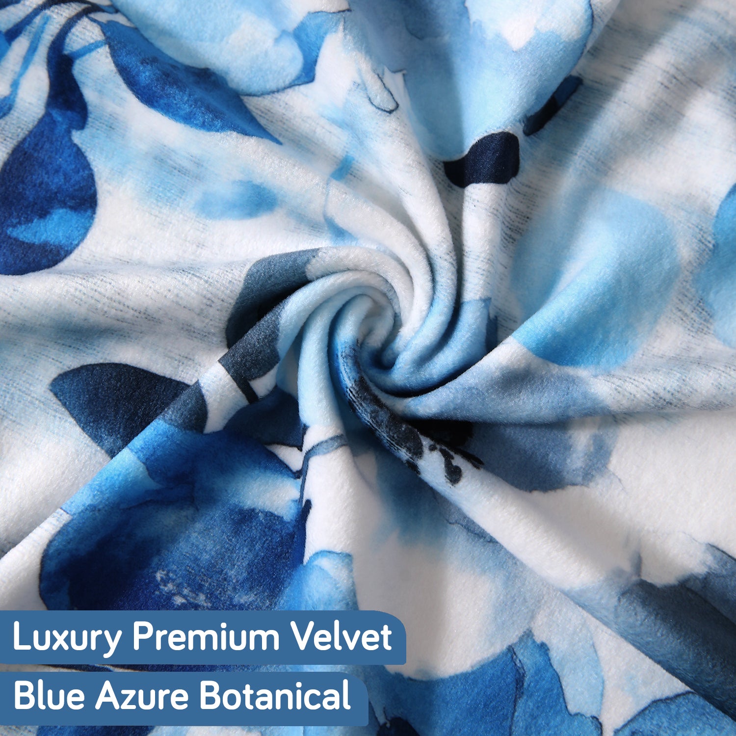 Buy Cozy Blue Azure Botanical Printed Zippered Velvet Pillow Covers for Luxury Look
