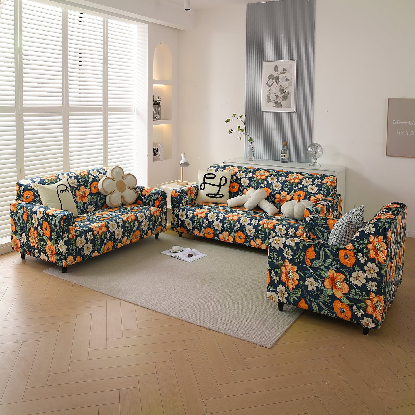Premium Printed Velvet Sofa Cover 1/2/3 Seaters Fully Covered, Teal Twilight Garden