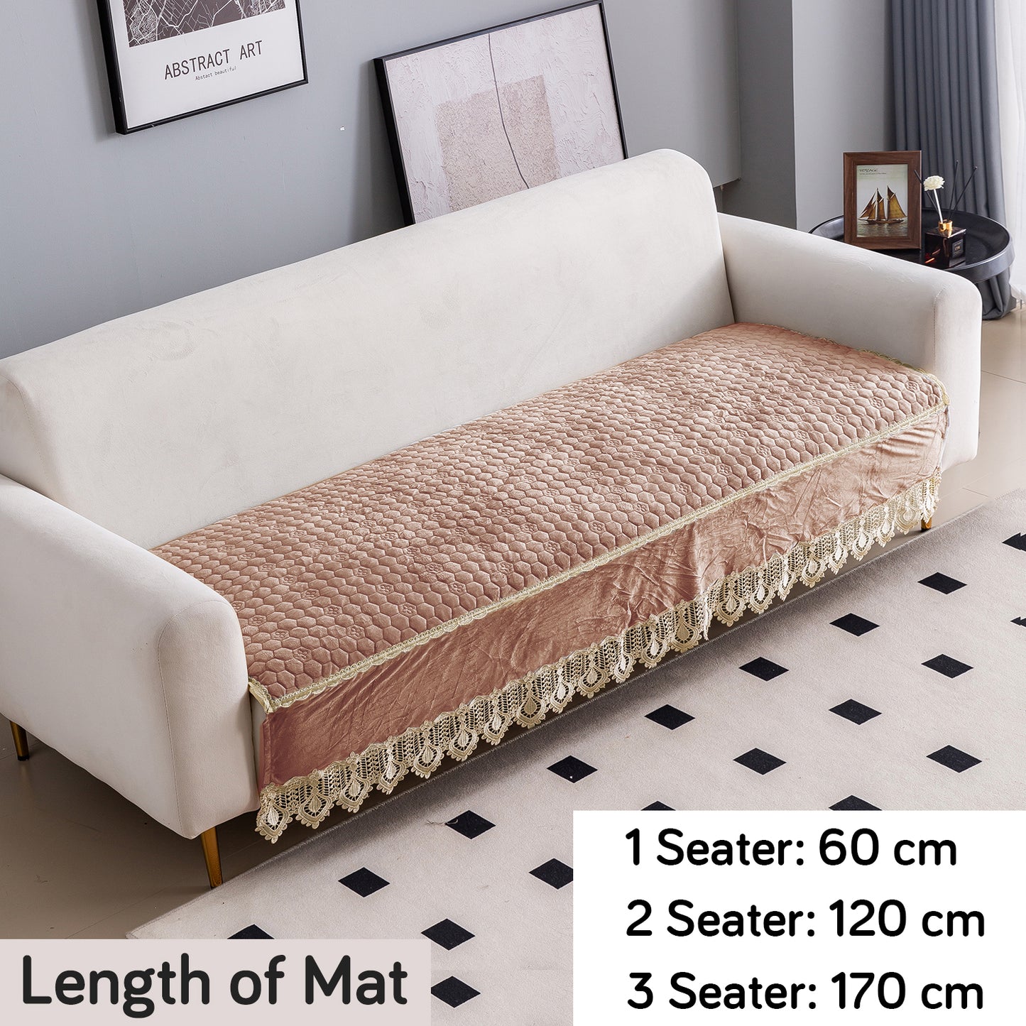 Premium Dutch Velvet Sofa Seat Mat for 1/2/3 Seater Sofa, Light Brown