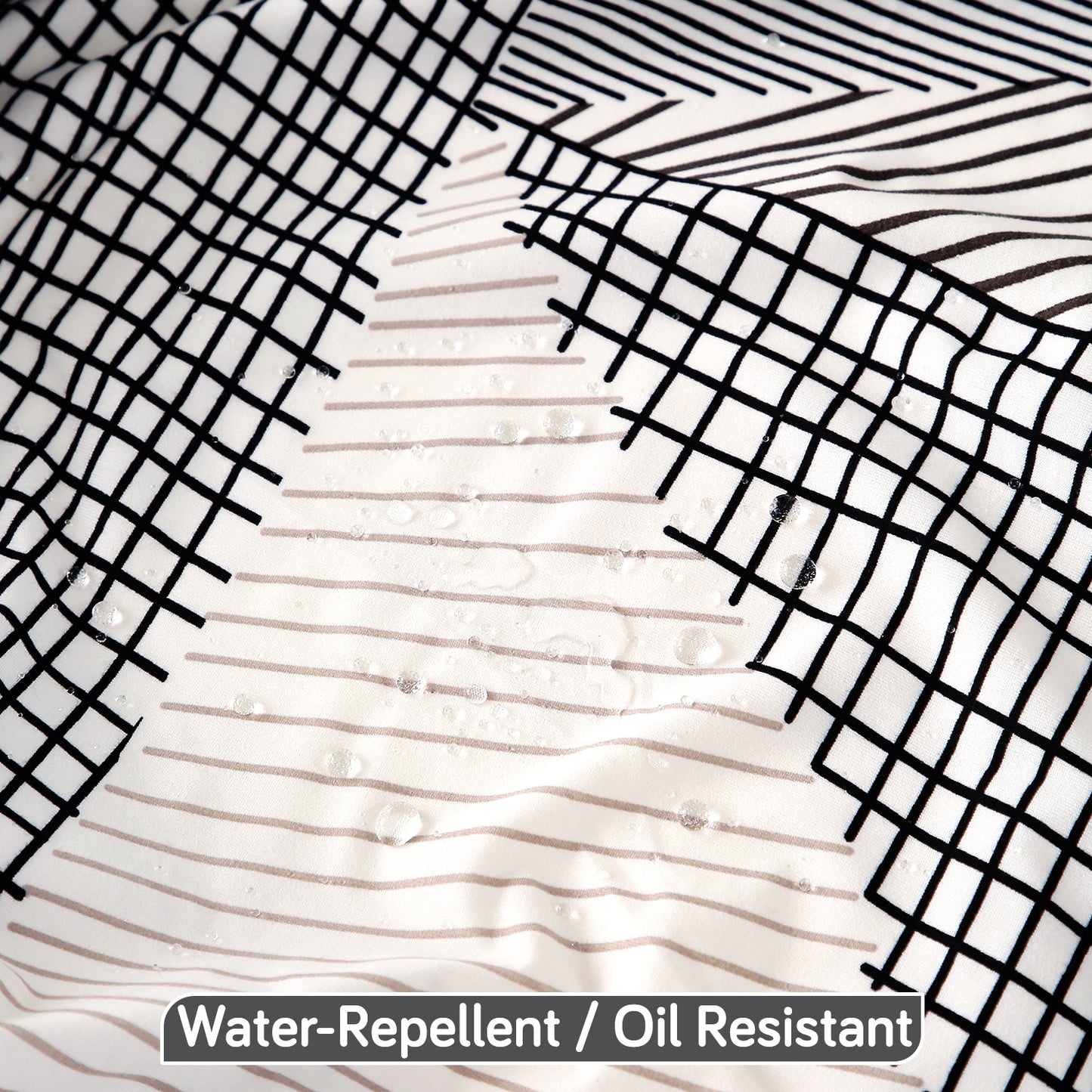 Printed Stretch Fit Water-Repellent & Anti-Slip Table Cloth Cover for 4 Seater / 6 Seater, Snow White Black Geometry