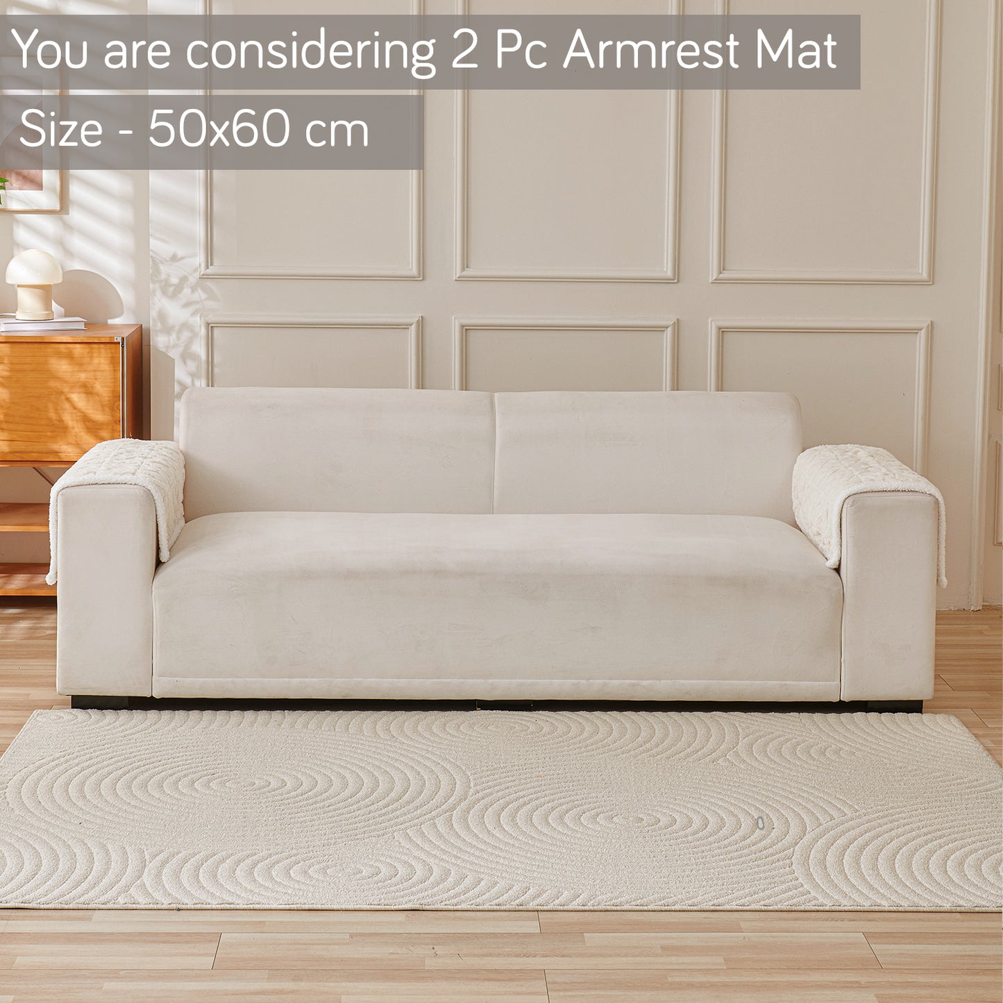 'Italian Caelora' Luxury Jacquard Plush Sofa Cover Mat and Anti-Slip Armrest Covers - Pearl Whit