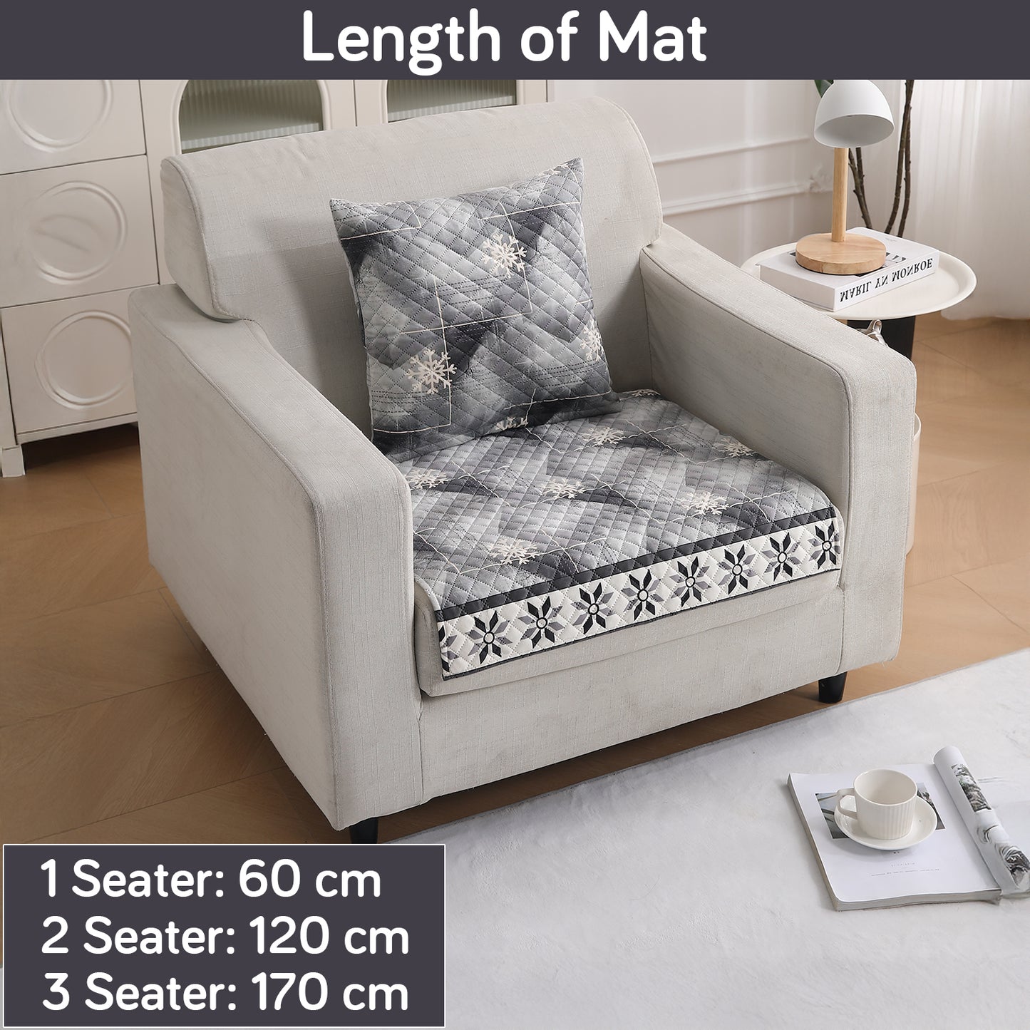 LiefNest Printed Holland Velvet Sofa Mat with Foam Filling - Snowflakes Gradient Grey for 1/2/3 Seater & Armrest