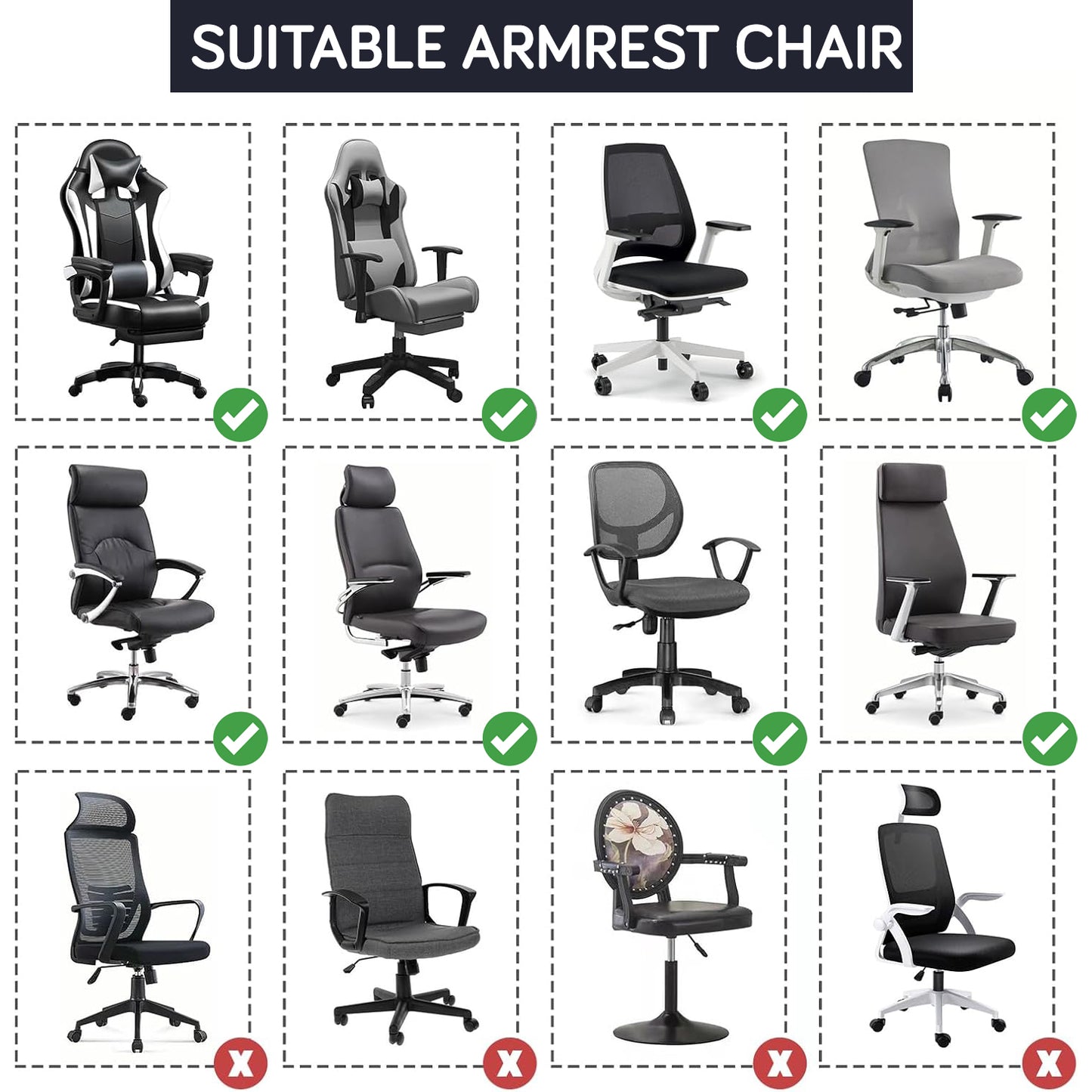 140gsm Armrest Covers for Office Chair (Elastic Style), 1 Pair, Navy Blue