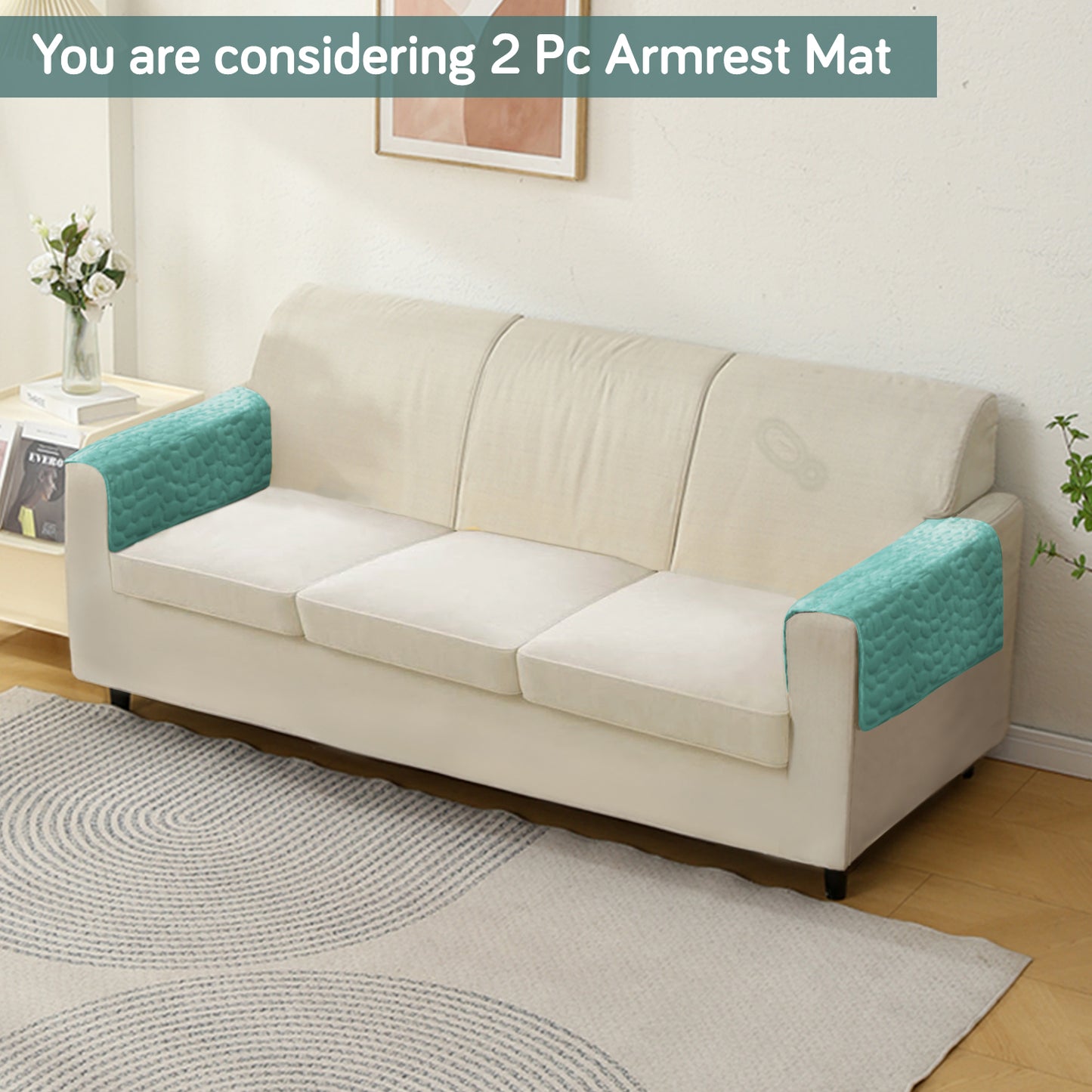 Pebble Milk Velvet Luxurious Set of 2 Sofa Armrest Covers, Fog Blue