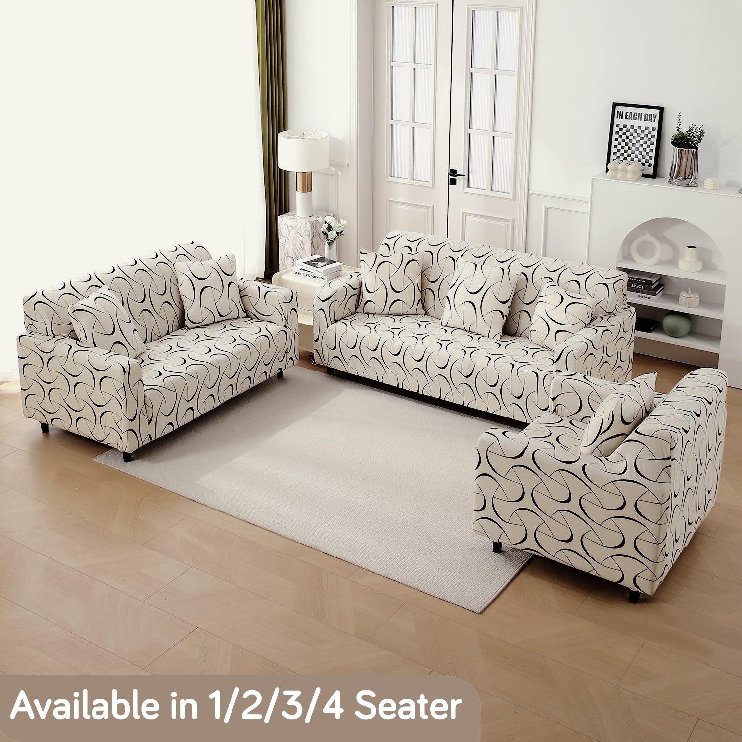 Natural Beige Abstract Art Print elastic sofa cover sets for 1,2,3,4,5 & 7 seater sofas