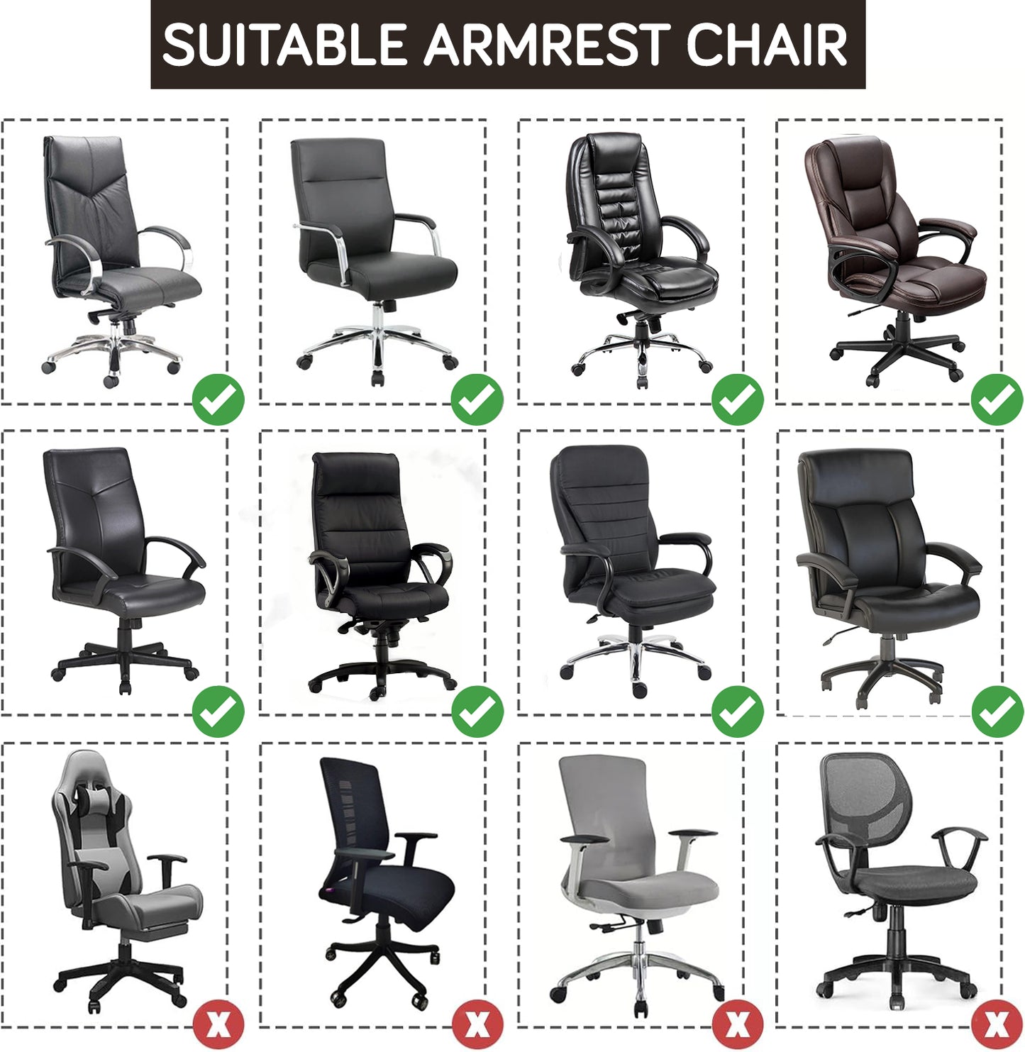 140gsm Armrest Covers for Office Chair (Zipper Style), 1 Pair, Brown
