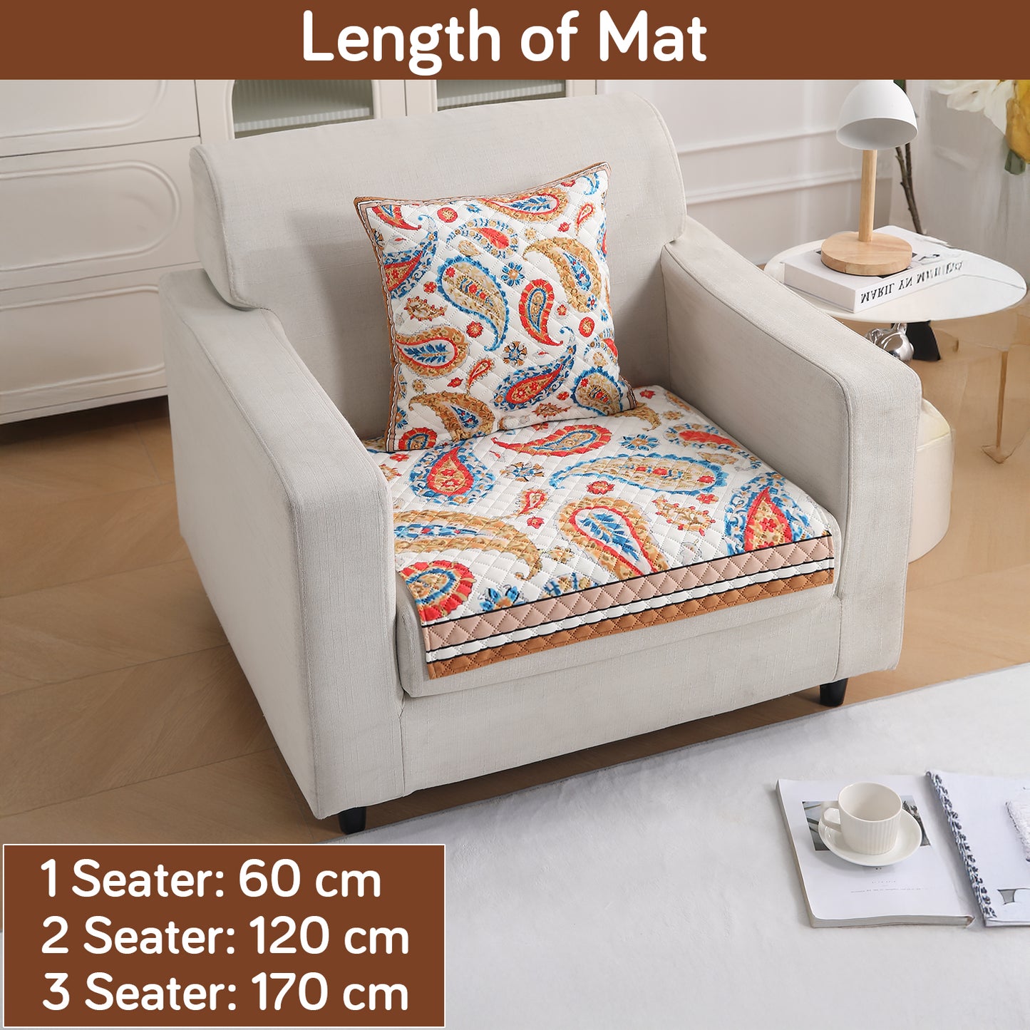 LiefNest Printed Holland Velvet Sofa Mat with Foam Filling - Paisley Multicolor for 1/2/3 Seater & Armrest