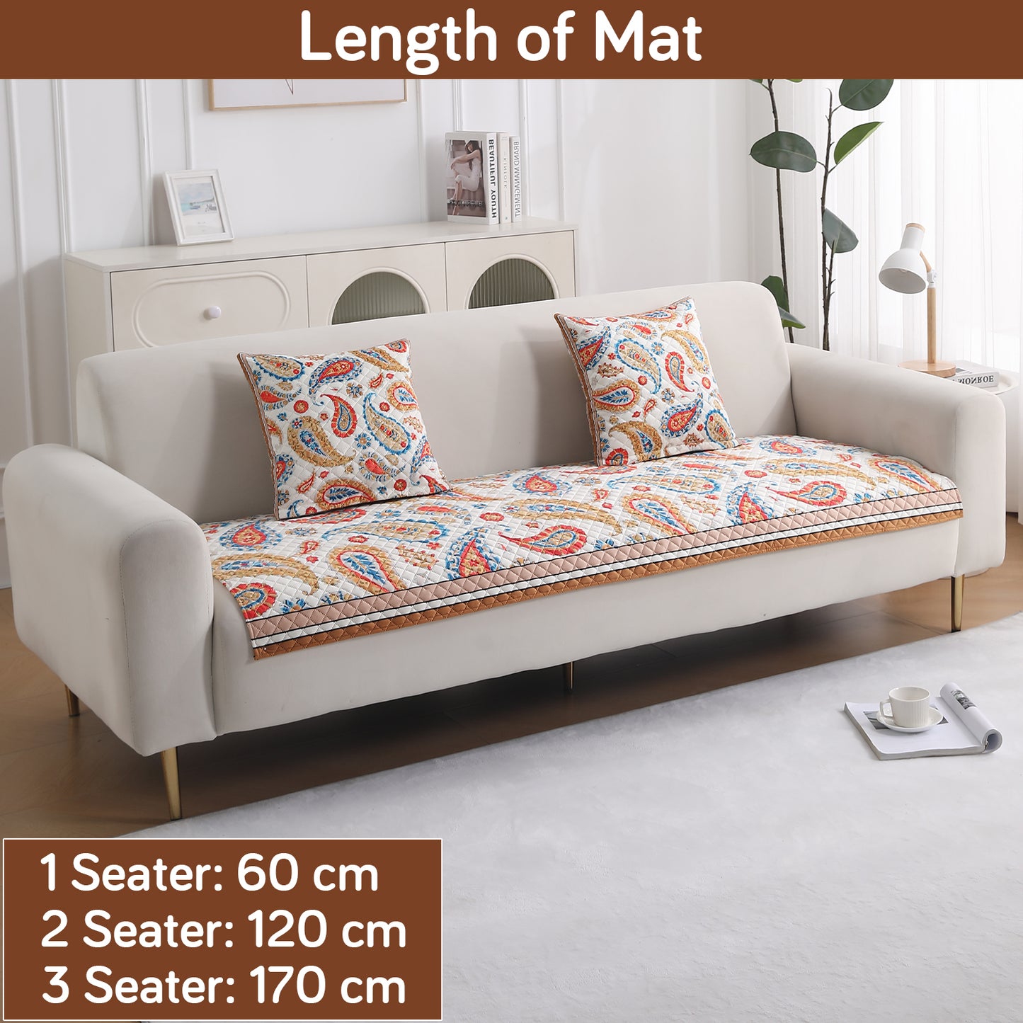 LiefNest Printed Holland Velvet Sofa Mat with Foam Filling - Paisley Multicolor for 1/2/3 Seater & Armrest