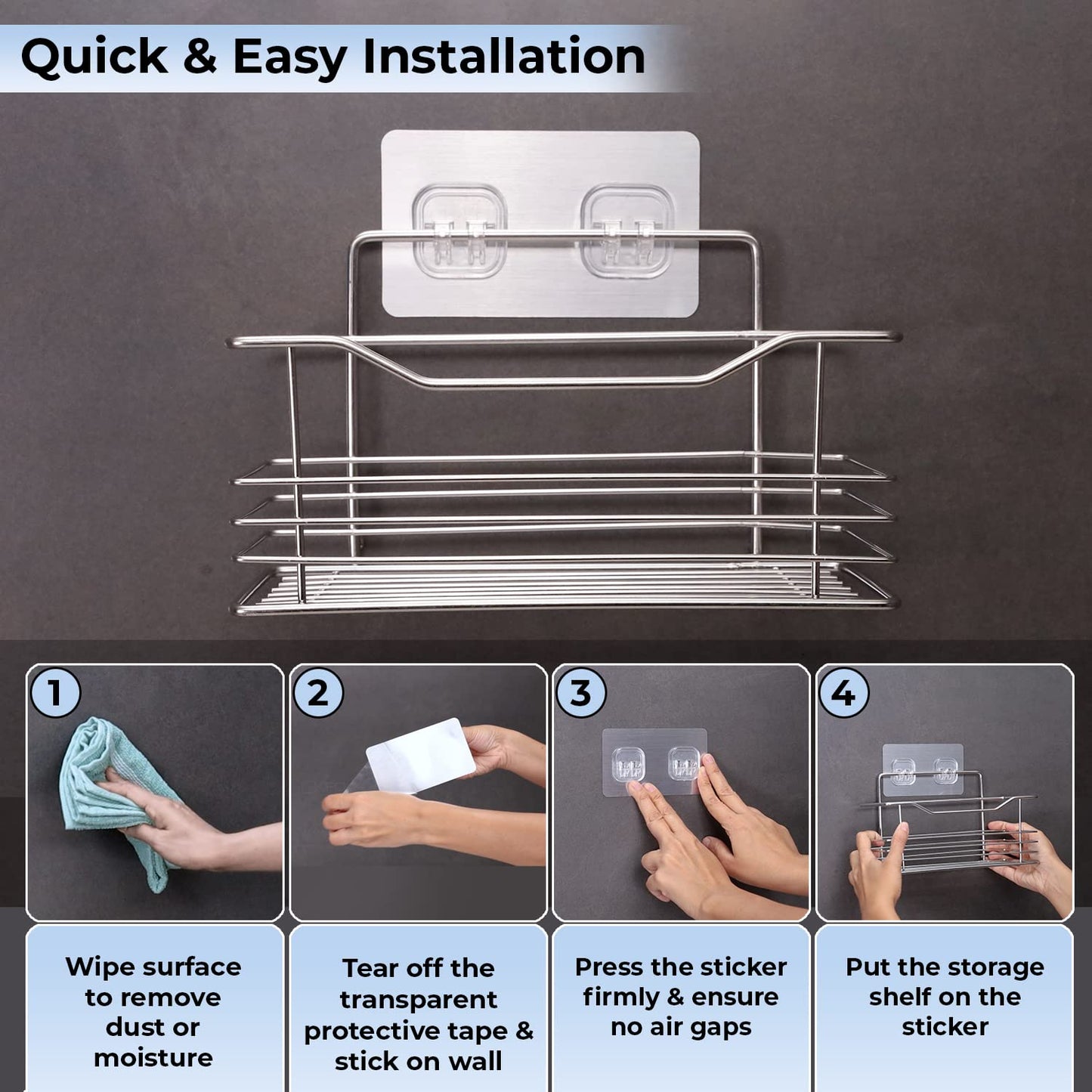 Magic Sticker Series Wall Mounted Kitchen Bathroom Shelf Rack