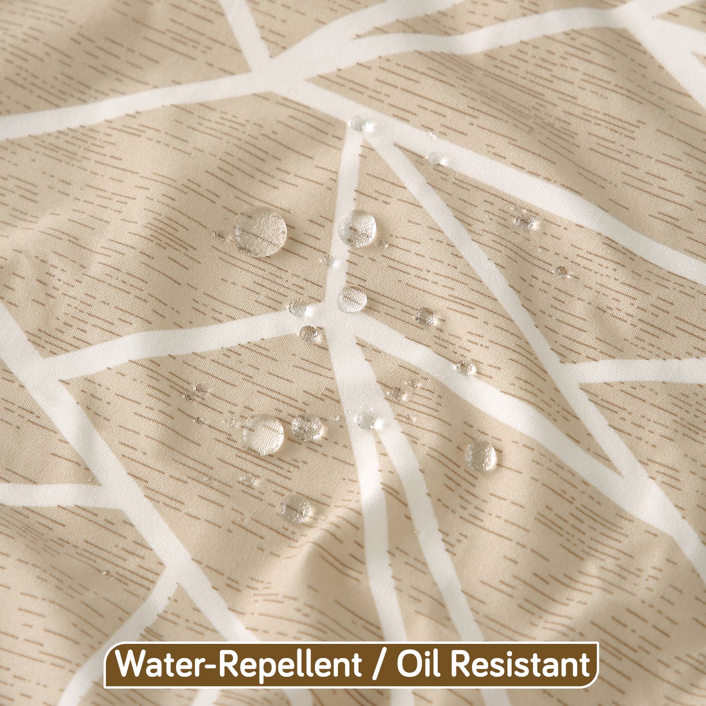 Printed Stretch Fit Water-Repellent & Anti-Slip Table Cloth Cover for 4 Seater / 6 Seater, Beige Abstract Geometry
