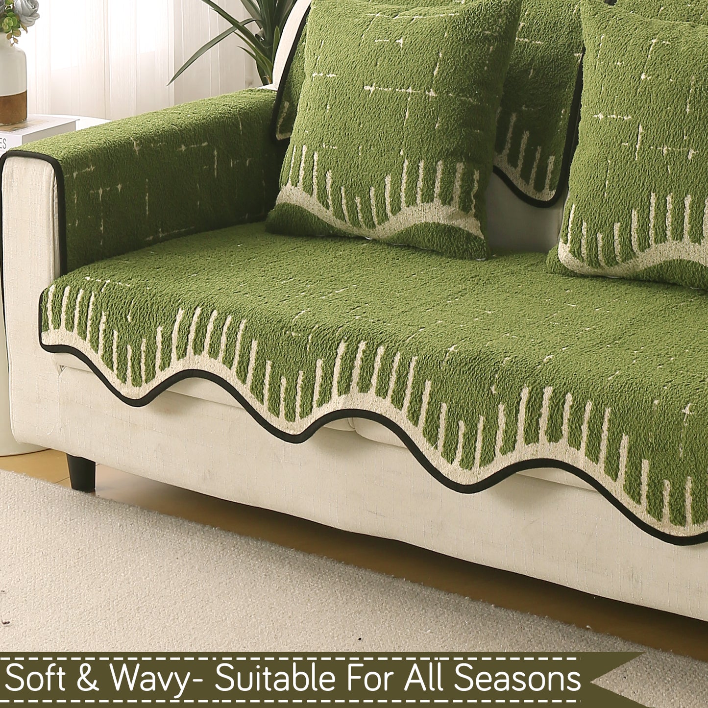 Premium Supple Soft Wavy with Curve Sofa Cover Mat, Green