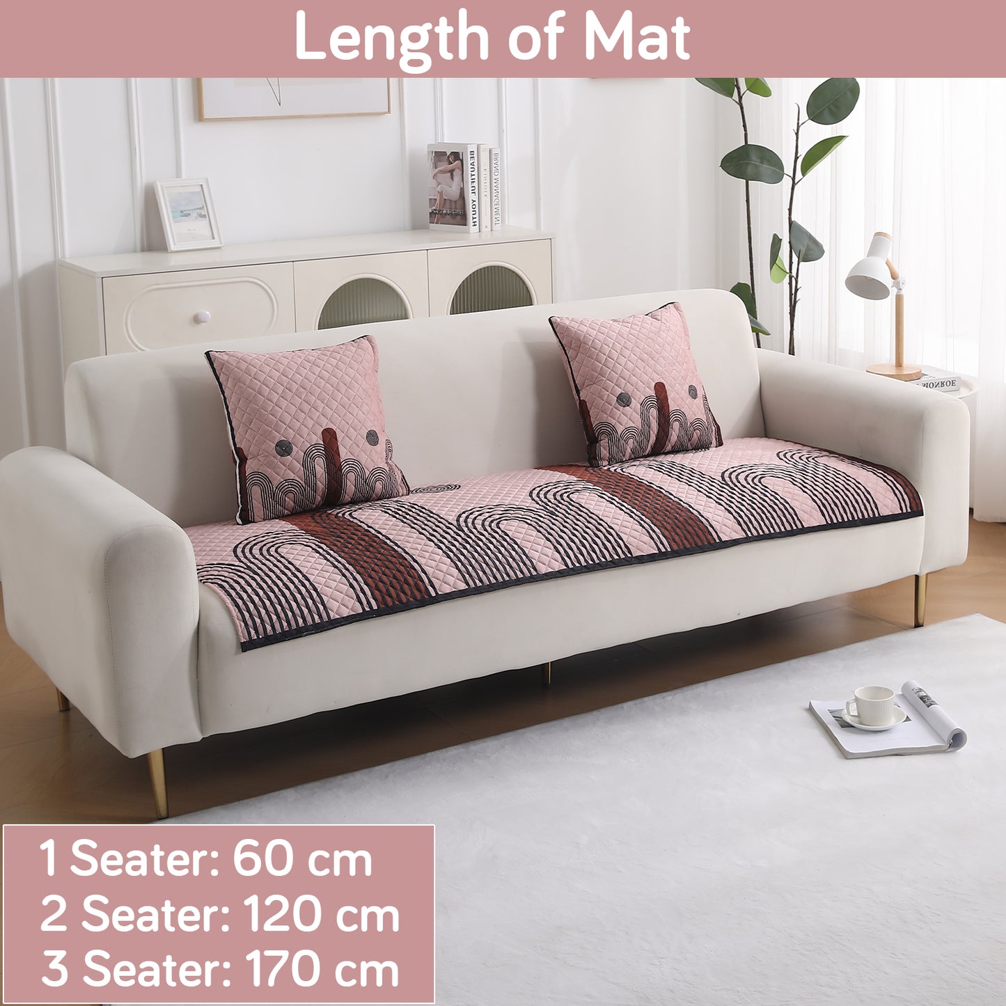 LiefNest Printed Holland Velvet Sofa Mat with Foam Filling - Modern Archscape Mauve Blush for 1/2/3 Seater & Armrest