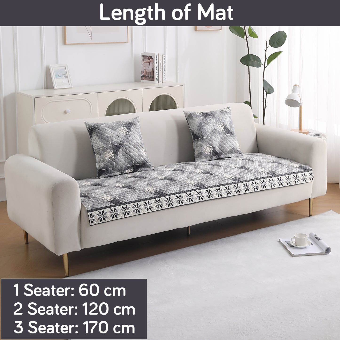 LiefNest Printed Holland Velvet Sofa Mat with Foam Filling - Snowflakes Gradient Grey for 1/2/3 Seater & Armrest