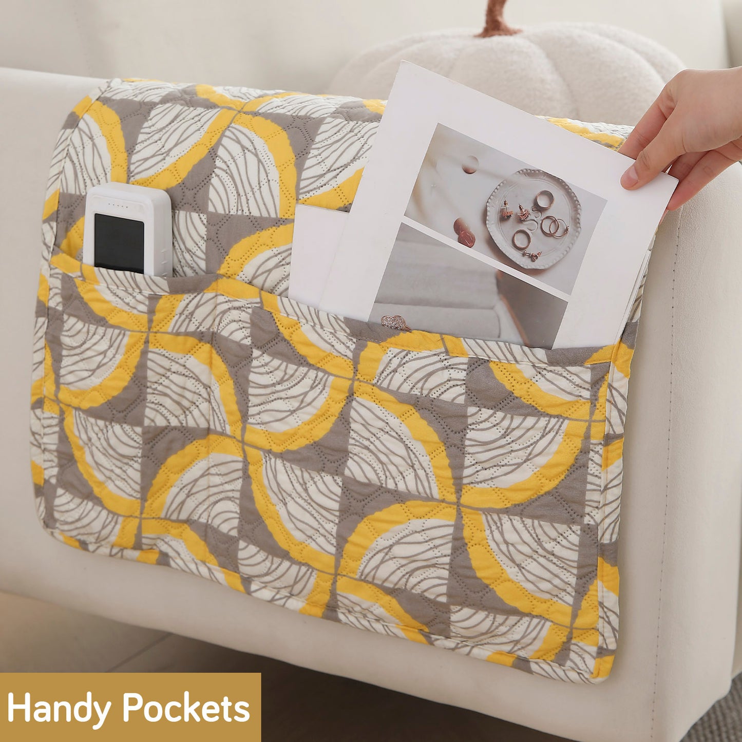 Polyester 2 Pcs Printed Quilted Sofa Armrest Cover, Windmill Cyber Yellow